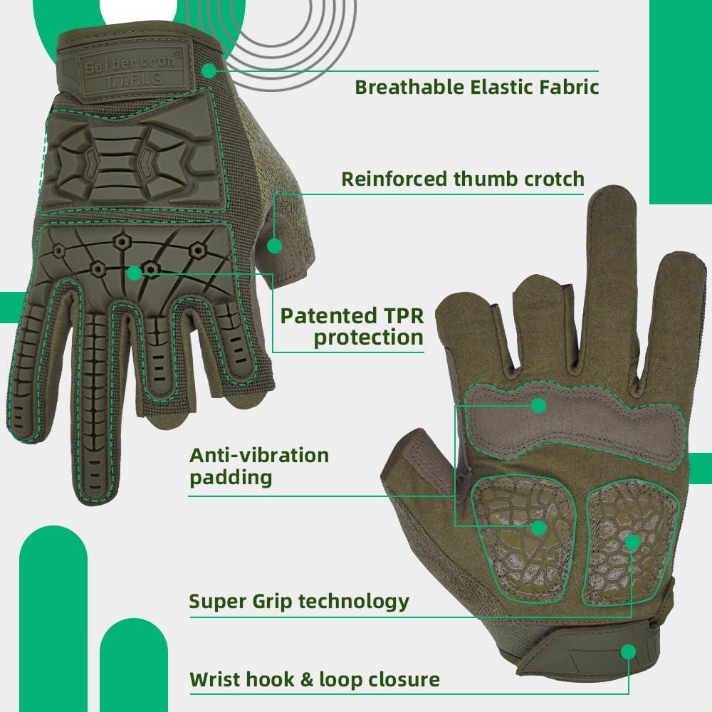 Guantes Tácticos Seibertron T.F.F.I.G 2.0 Caucho Verde
