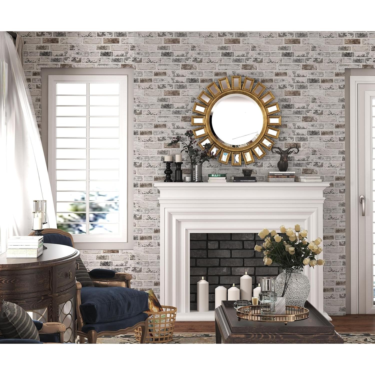 Papel Tapiz Autoadhesivo PeonyQueen Ladrillo Falso Gris 0.88m²