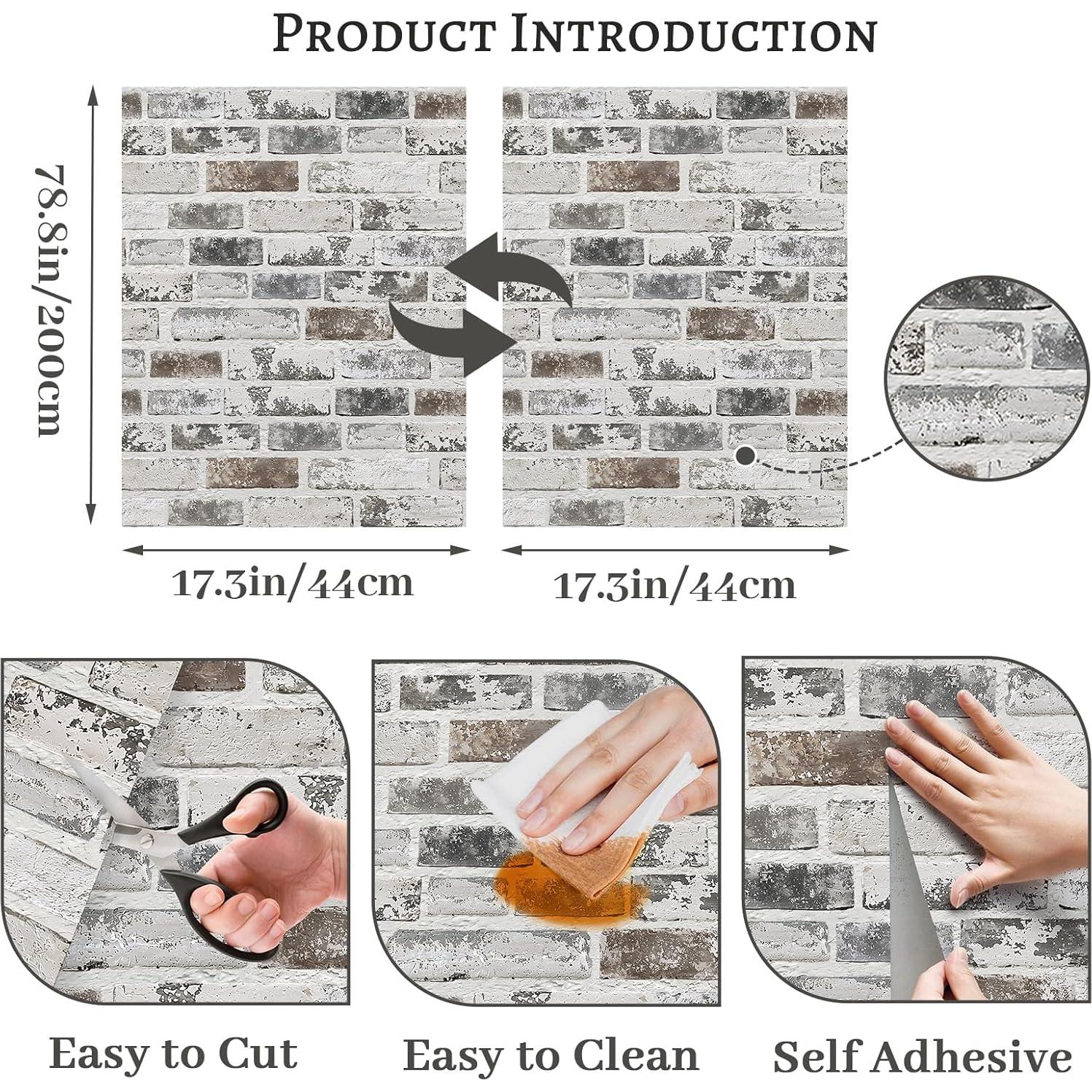 Papel Tapiz Autoadhesivo PeonyQueen Ladrillo Falso Gris 0.88m²