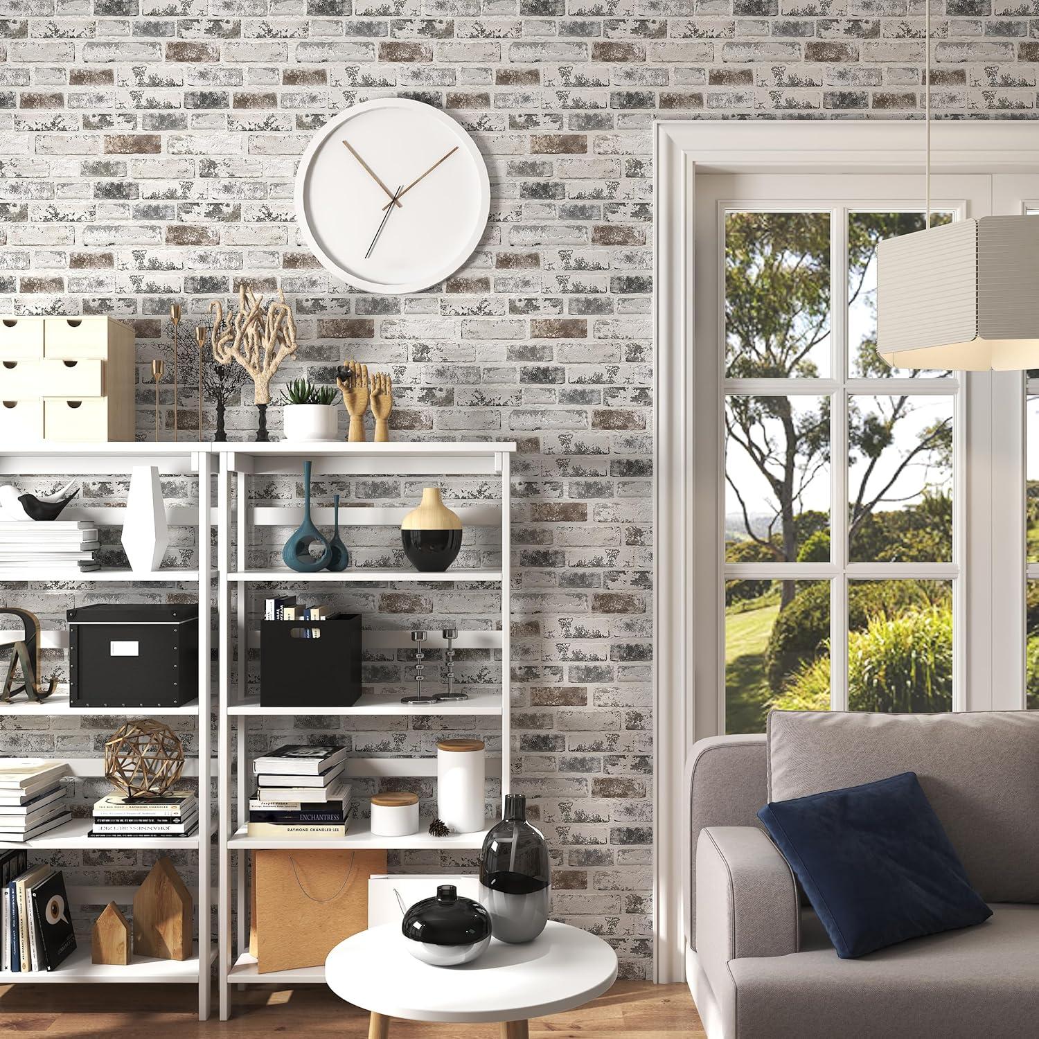 Papel Tapiz Autoadhesivo PeonyQueen Ladrillo Falso Gris 0.88m²