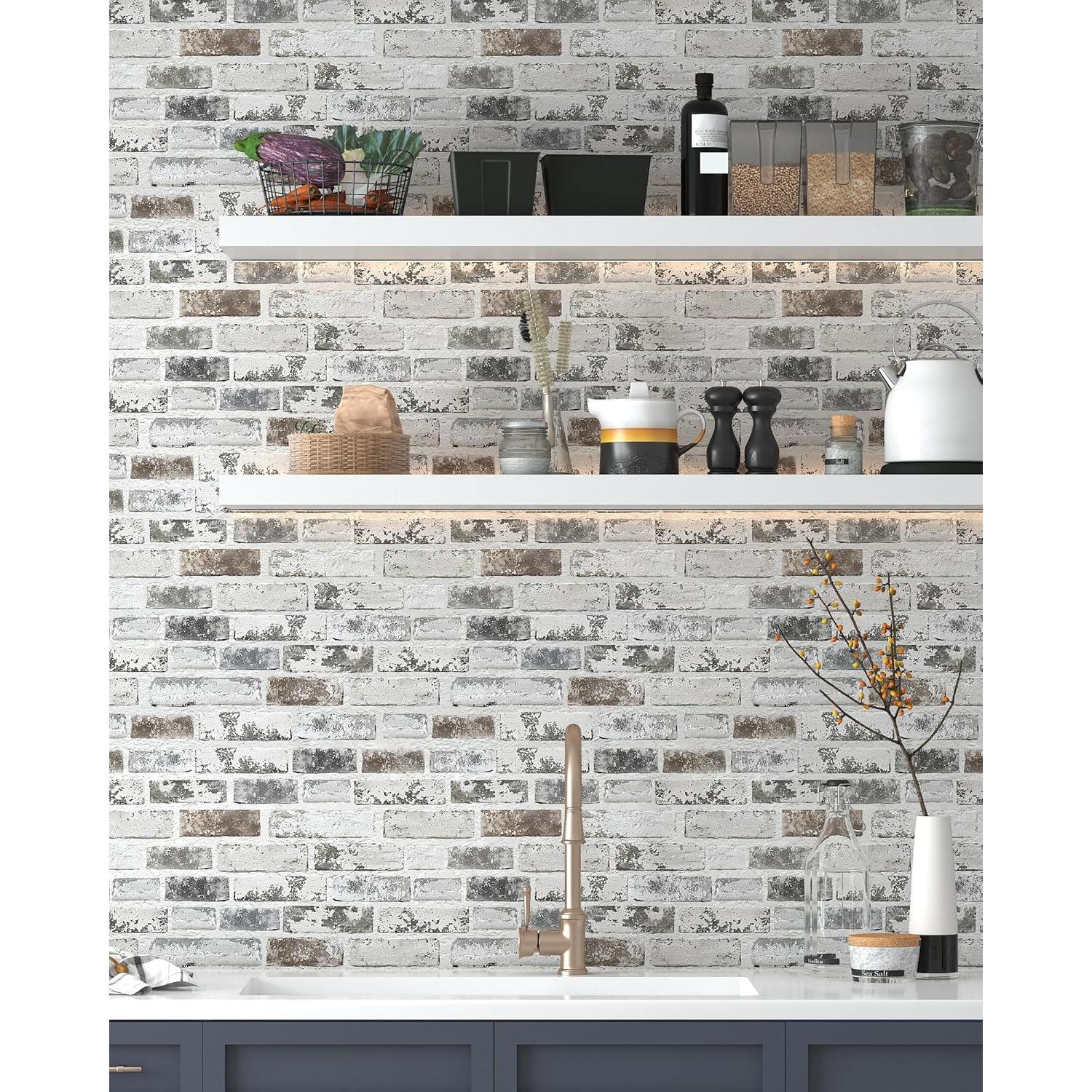 Papel Tapiz Autoadhesivo PeonyQueen Ladrillo Falso Gris 0.88m²