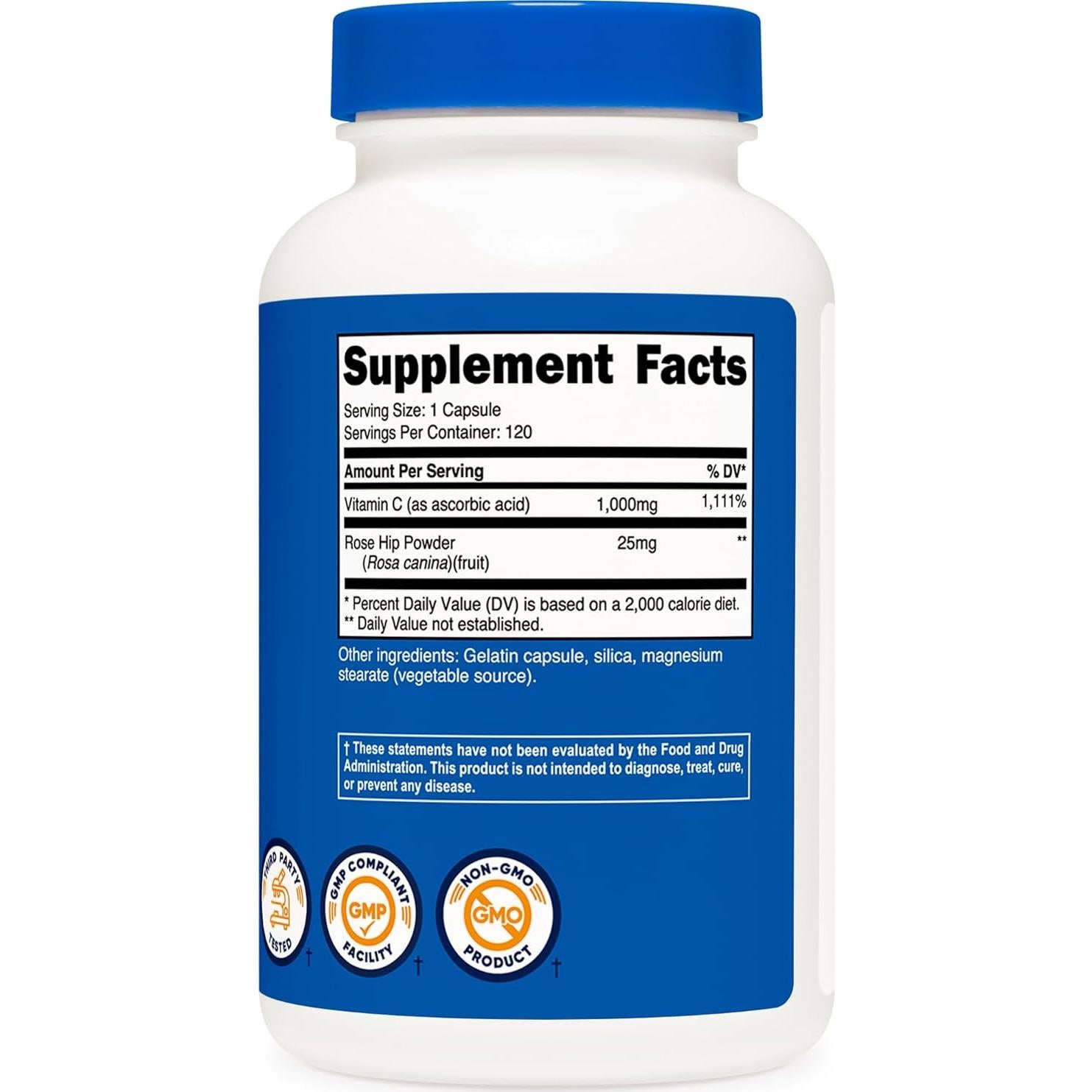 Nutricost Vitamina C 1000mg con Rosa Mosqueta 120 Cápsulas