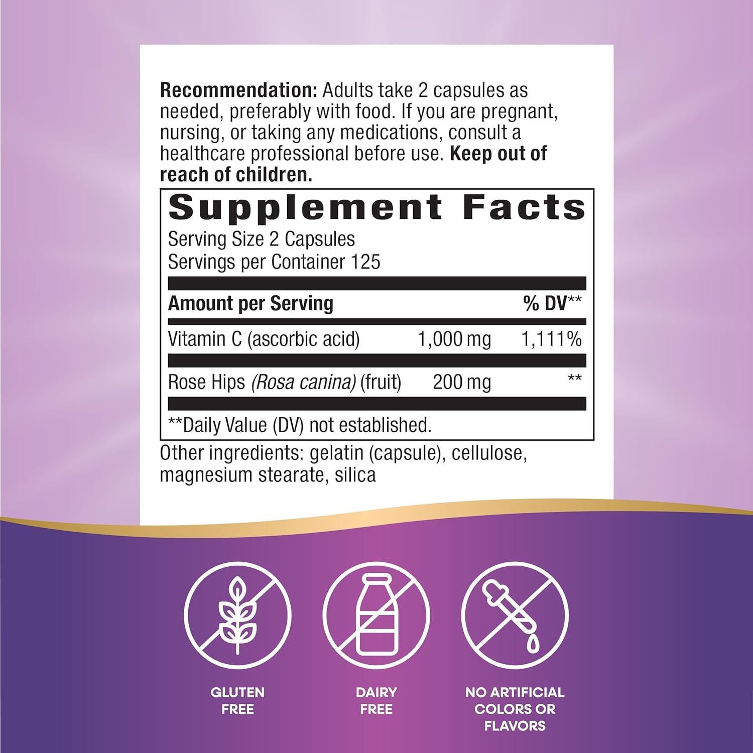 Vitamina C Nature's Way con Escaramujo 250 Cápsulas - Antioxidante