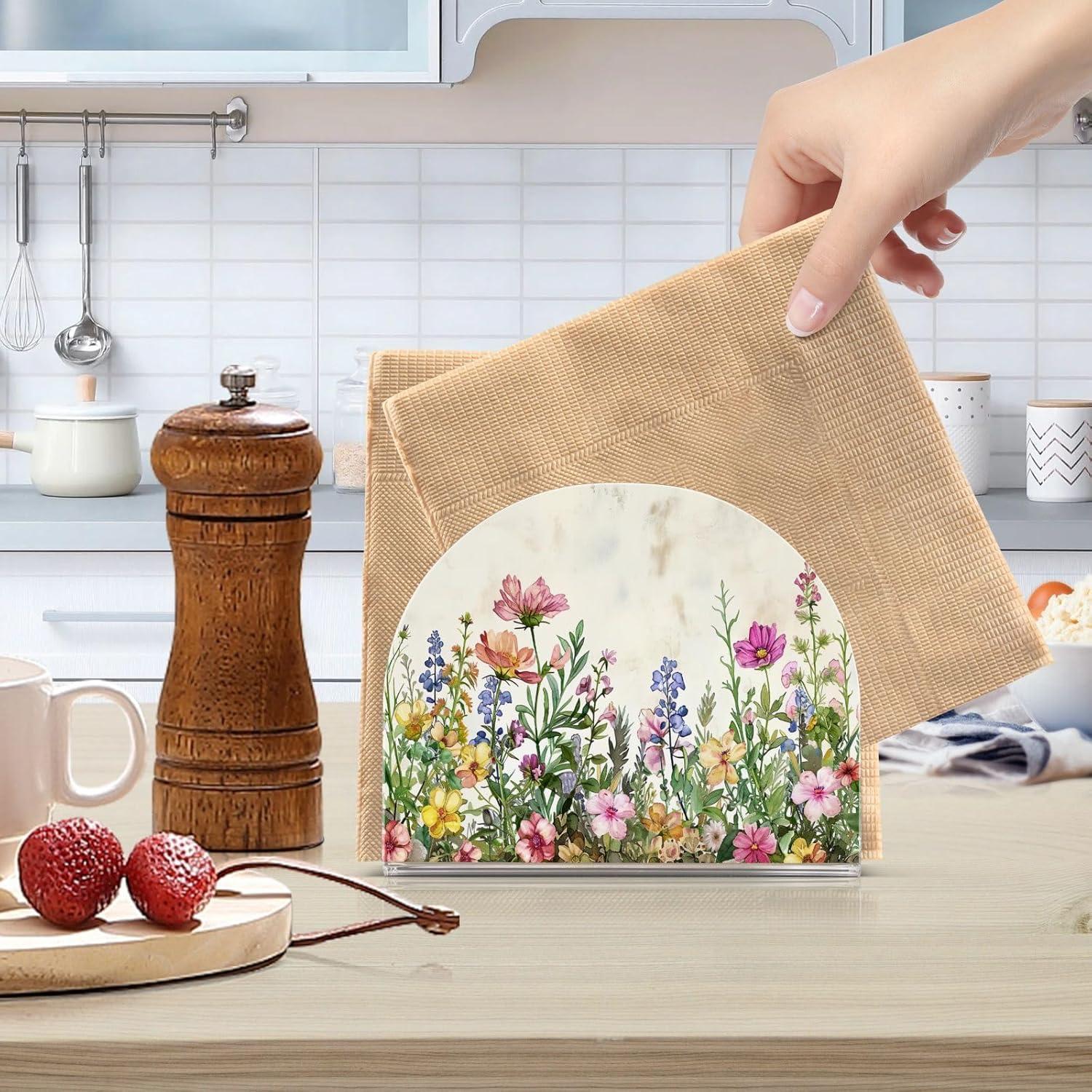 Soporte para Servilletas Acrílico Qilmy Flores de Primavera 10.5x12.5cm