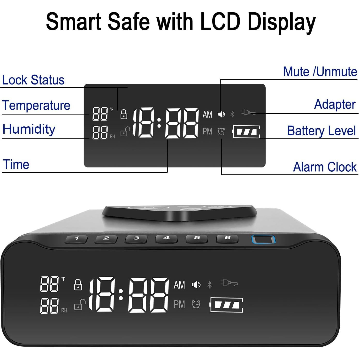 Caja Fuerte Biometrica FTOP con Reloj Despertador y Carga Inalambrica