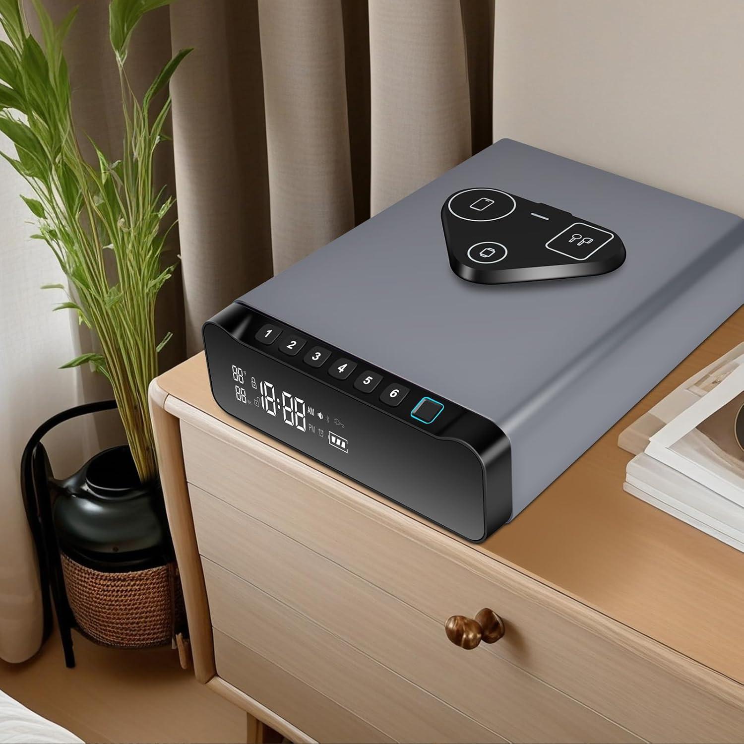 Caja Fuerte Biometrica FTOP con Reloj Despertador y Carga Inalambrica