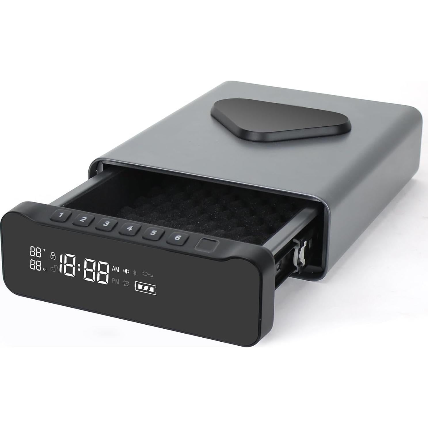 Caja Fuerte Biometrica FTOP con Reloj Despertador y Carga Inalambrica