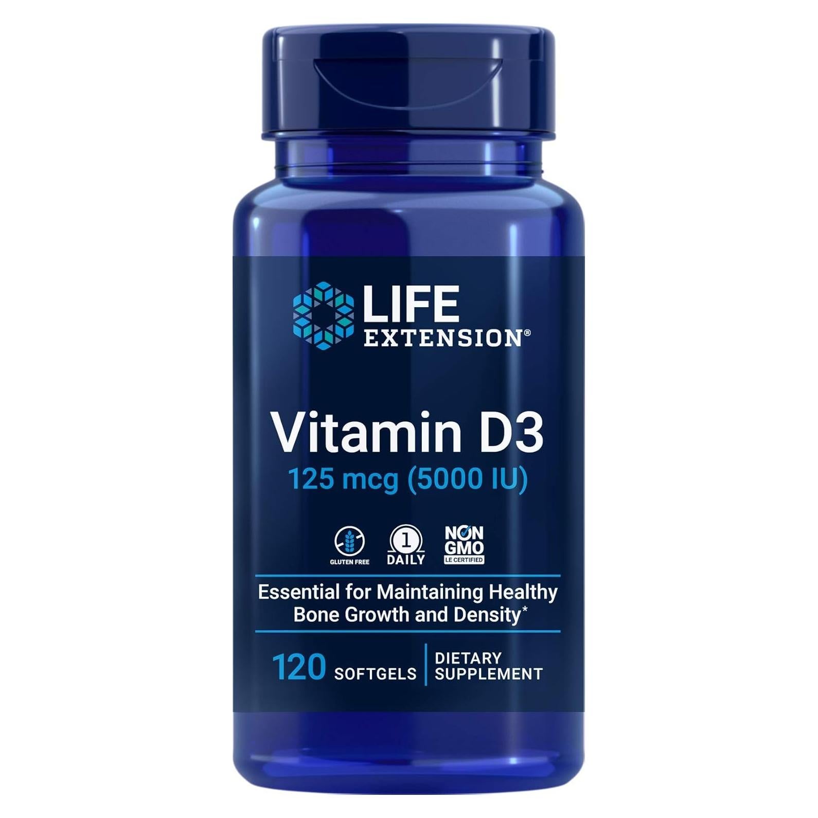 Vitamina D3 5000 UI Life Extension 120 Gelatinas Blandas 125mcg