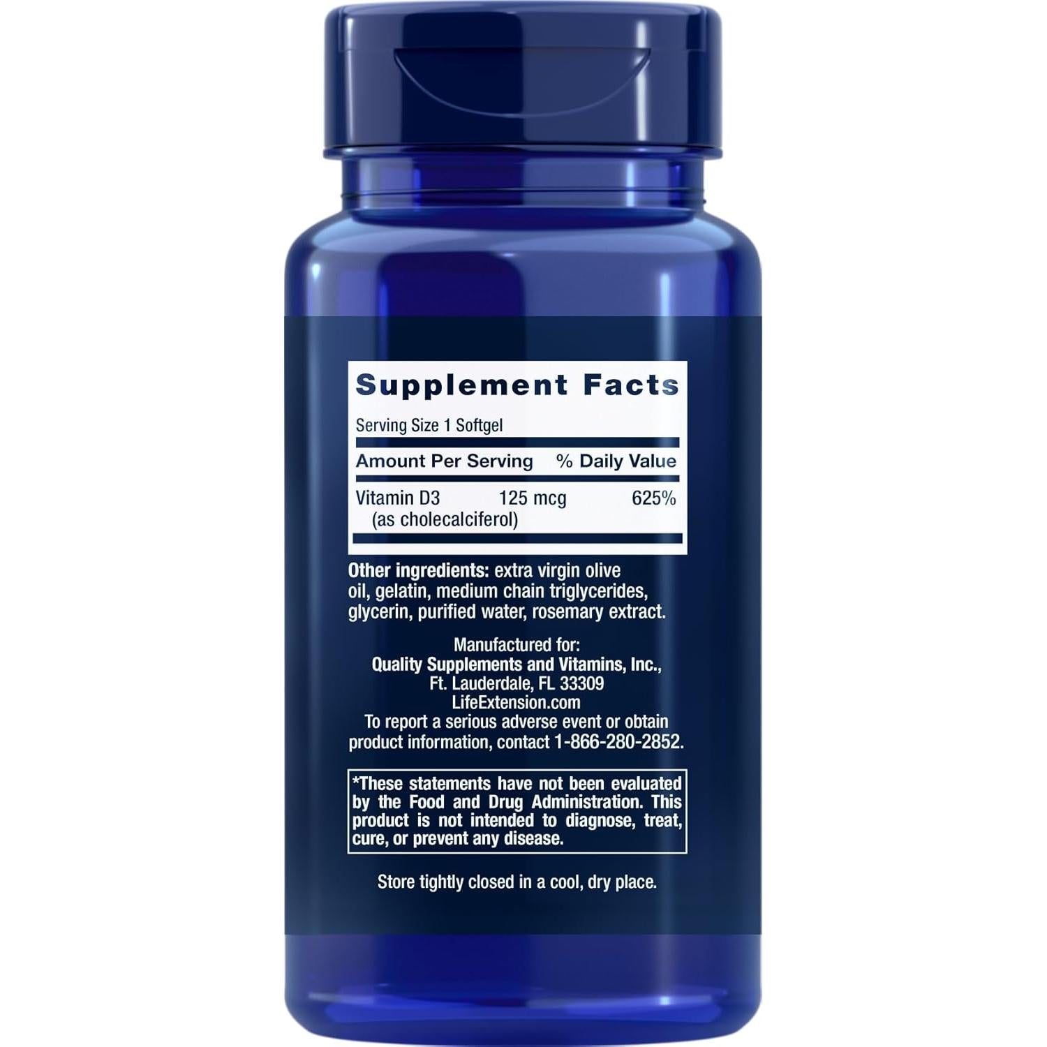 Vitamina D3 5000 UI Life Extension 120 Gelatinas Blandas 125mcg