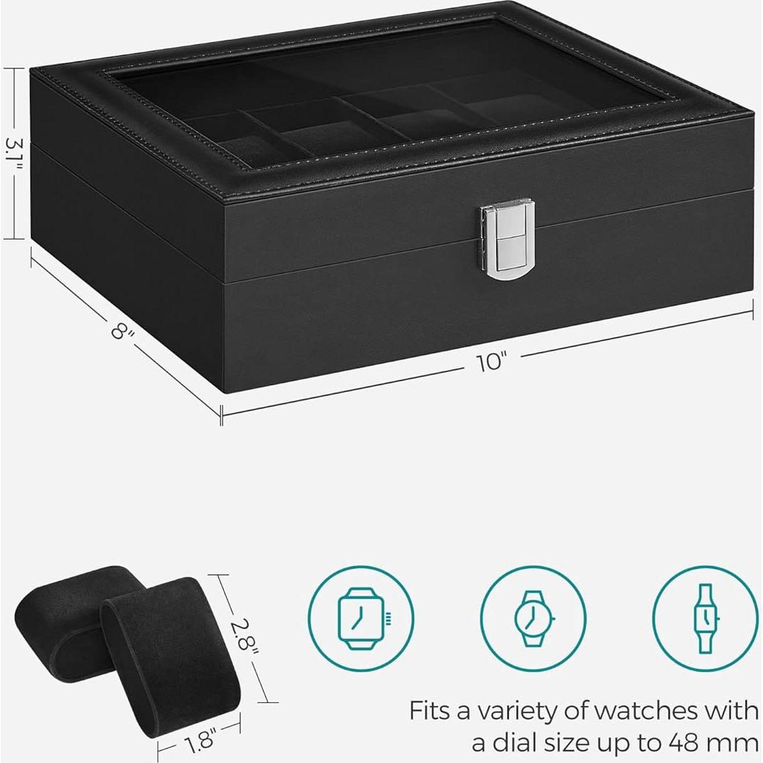 Caja de Reloj SONGMICS 10 Compartimentos con Tapa de Vidrio