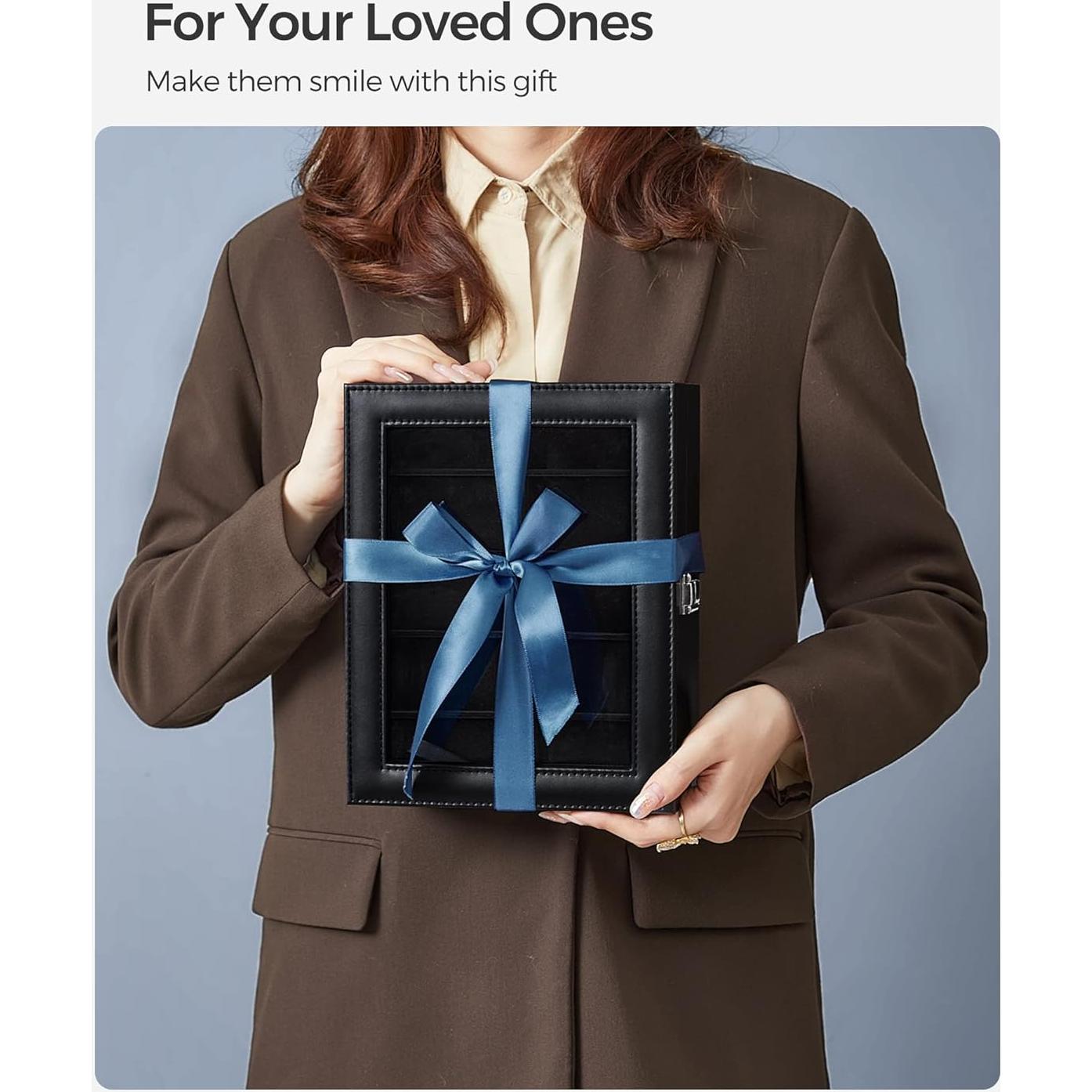 Caja de Reloj SONGMICS 10 Compartimentos con Tapa de Vidrio