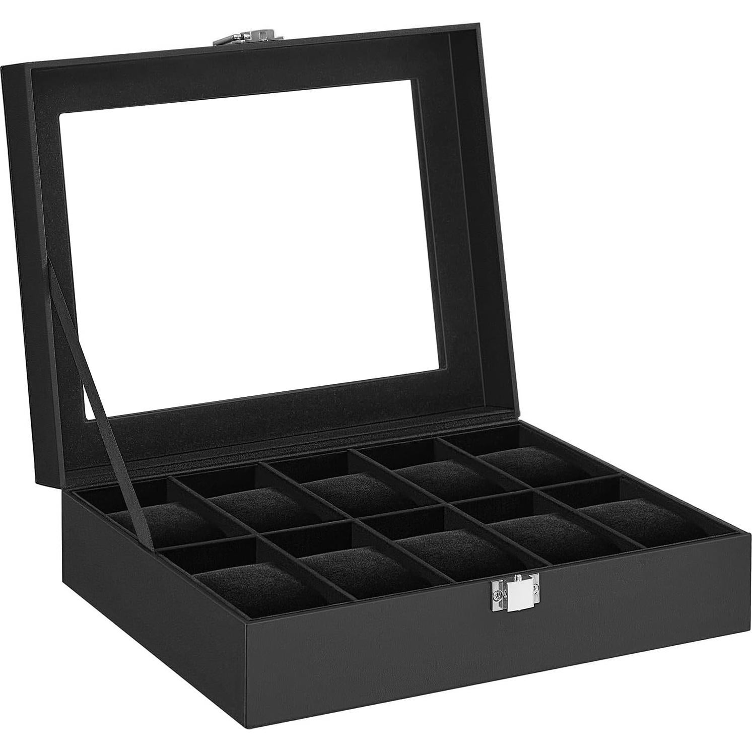 Caja de Reloj SONGMICS 10 Compartimentos con Tapa de Vidrio
