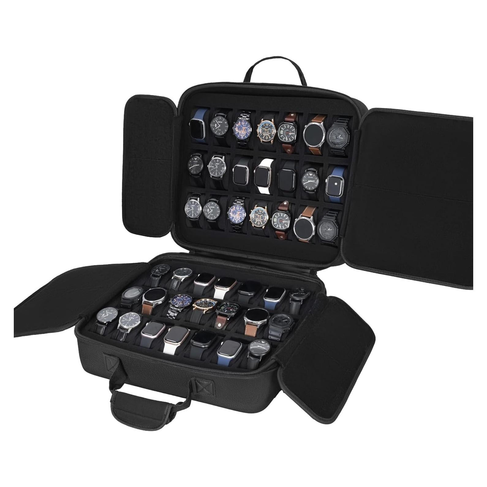 Caja de Relojes LASUK 42 Ranuras Dura y Portátil Negra