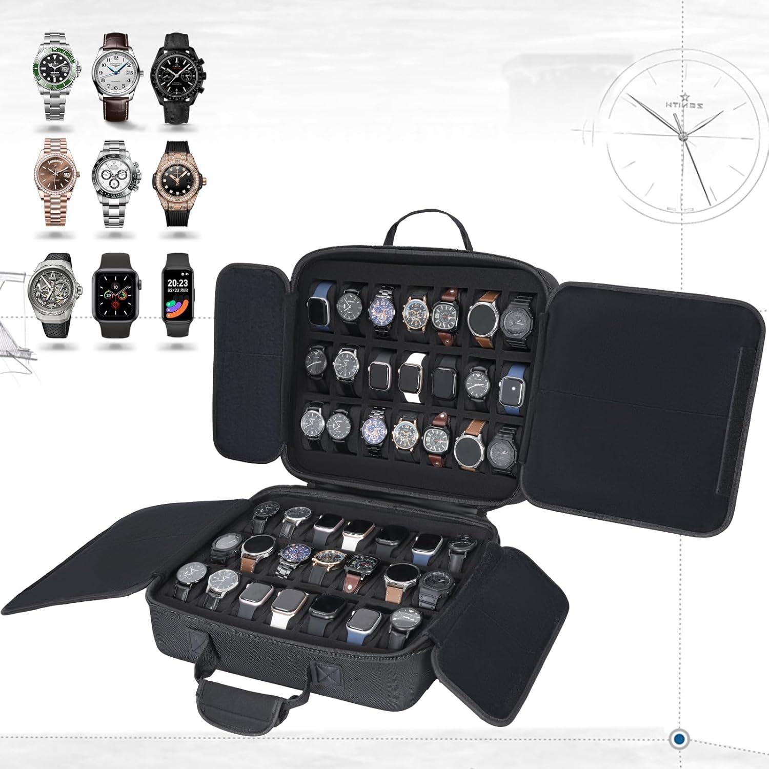 Caja de Relojes LASUK 42 Ranuras Dura y Portátil Negra