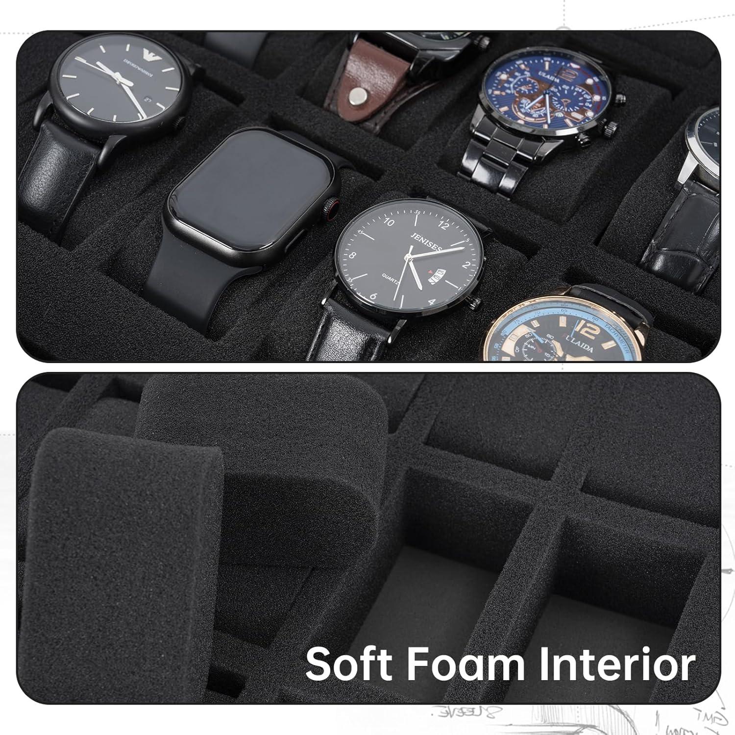 Caja de Relojes LASUK 42 Ranuras Dura y Portátil Negra