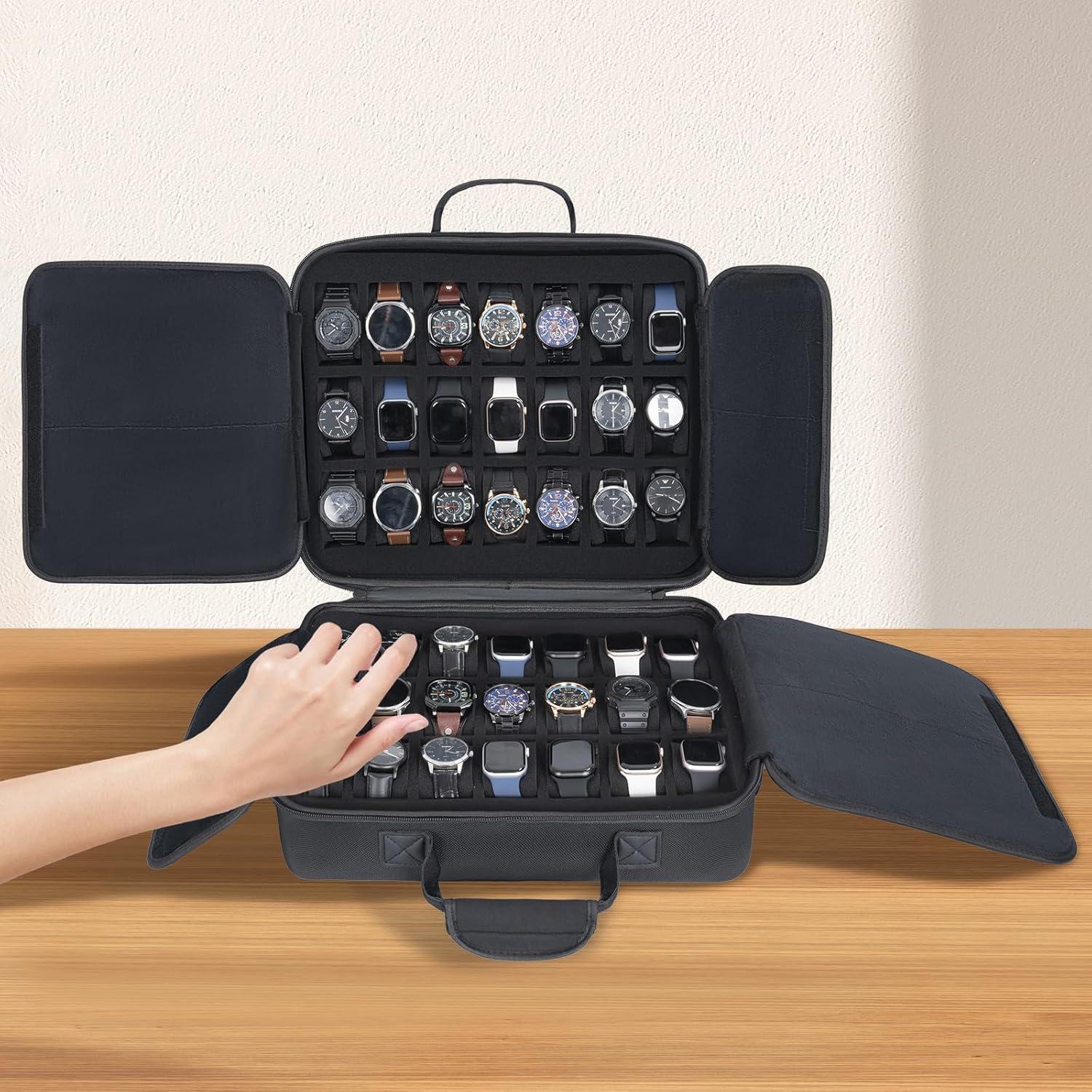 Caja de Relojes LASUK 42 Ranuras Dura y Portátil Negra