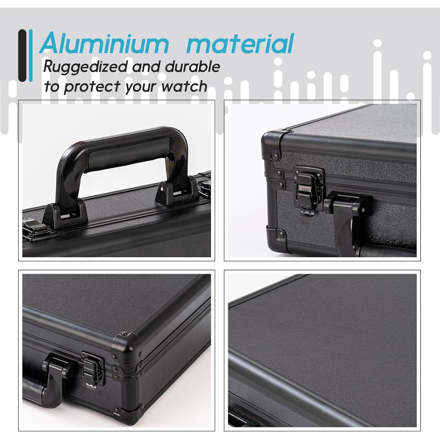 Caja de Reloj Comlly de Aluminio Negro con 9 Ranuras