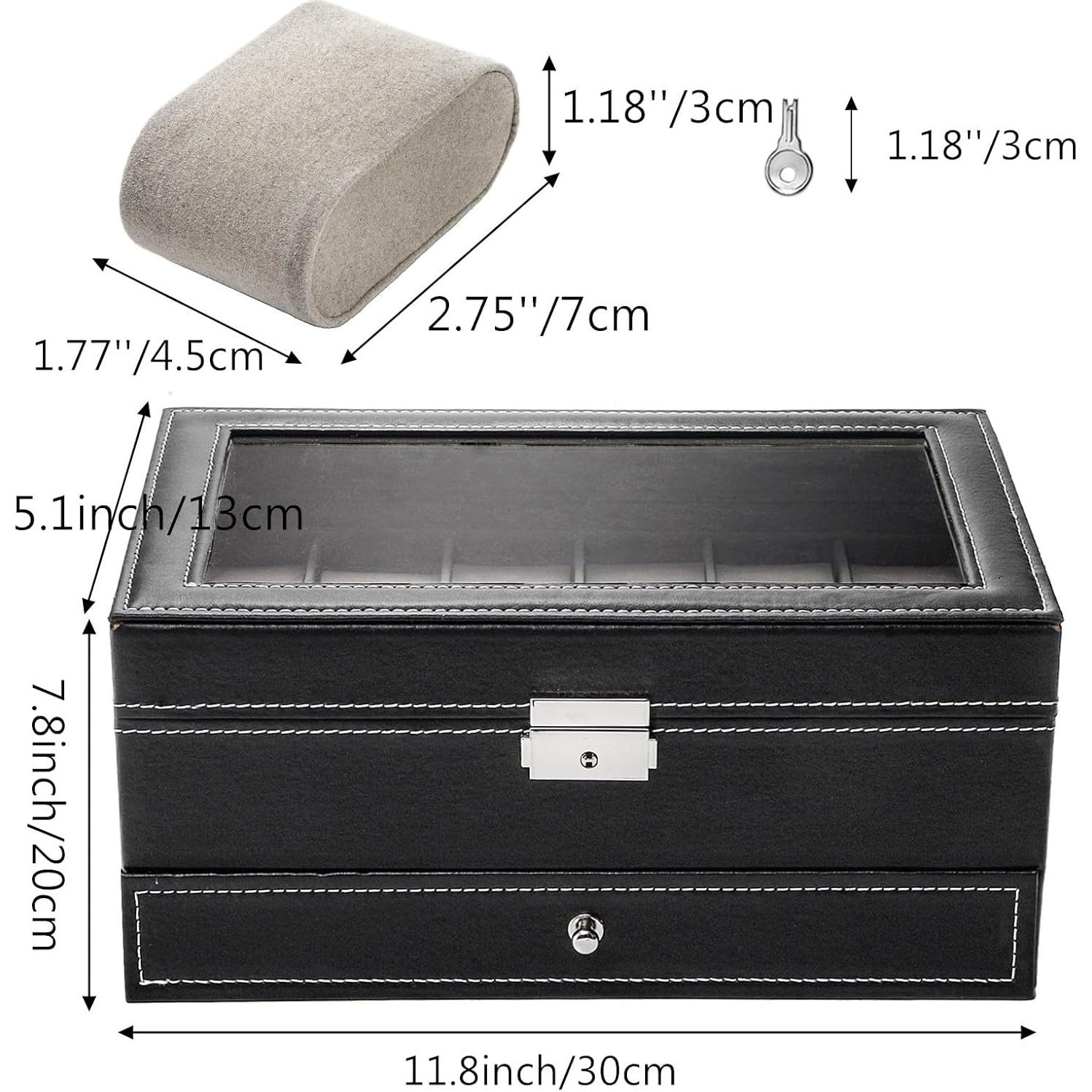 Caja de Reloj Tebery 12 Compartimentos con Tapa de Vidrio