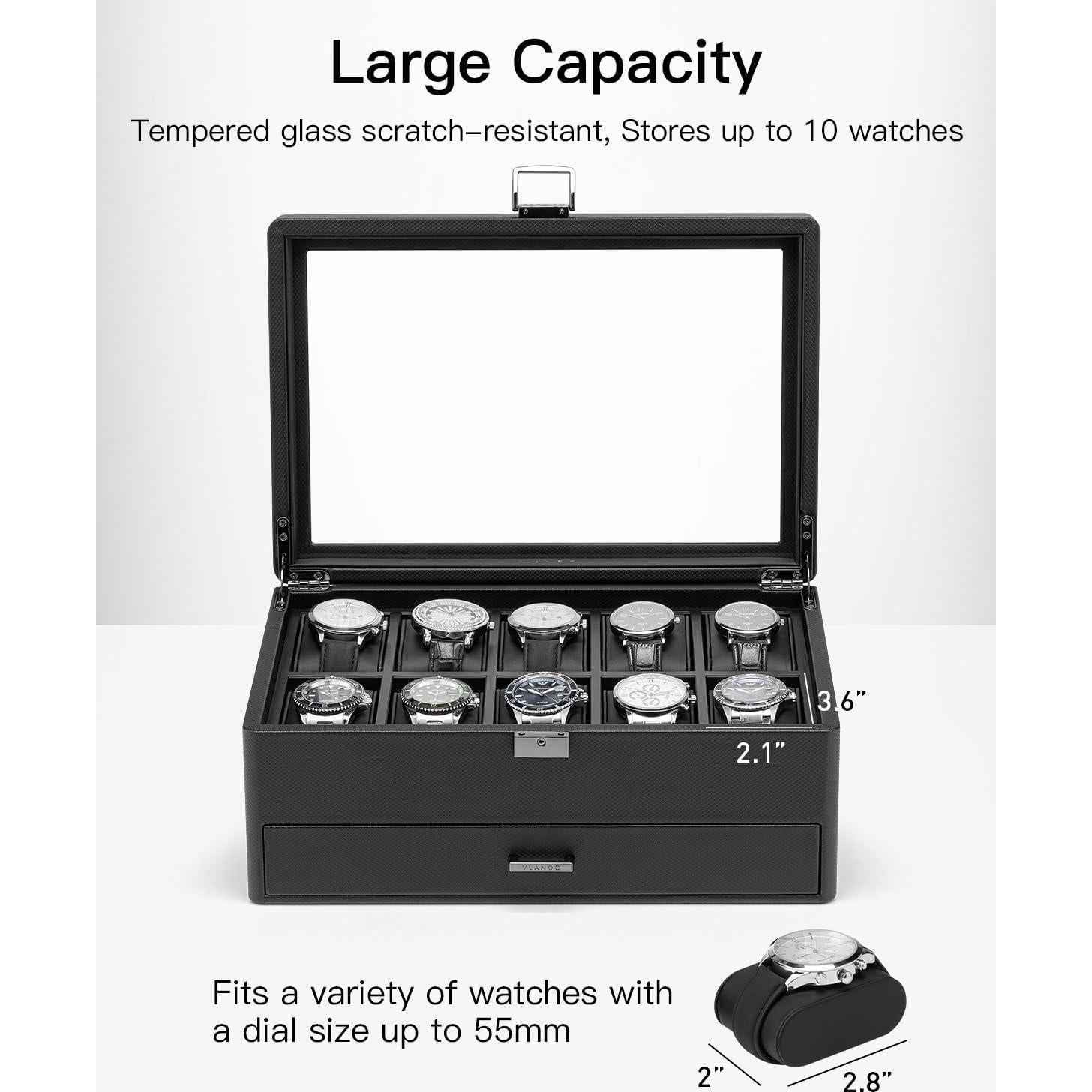 Caja de Reloj Vlando 10 Compartimentos con Cerradura Negra