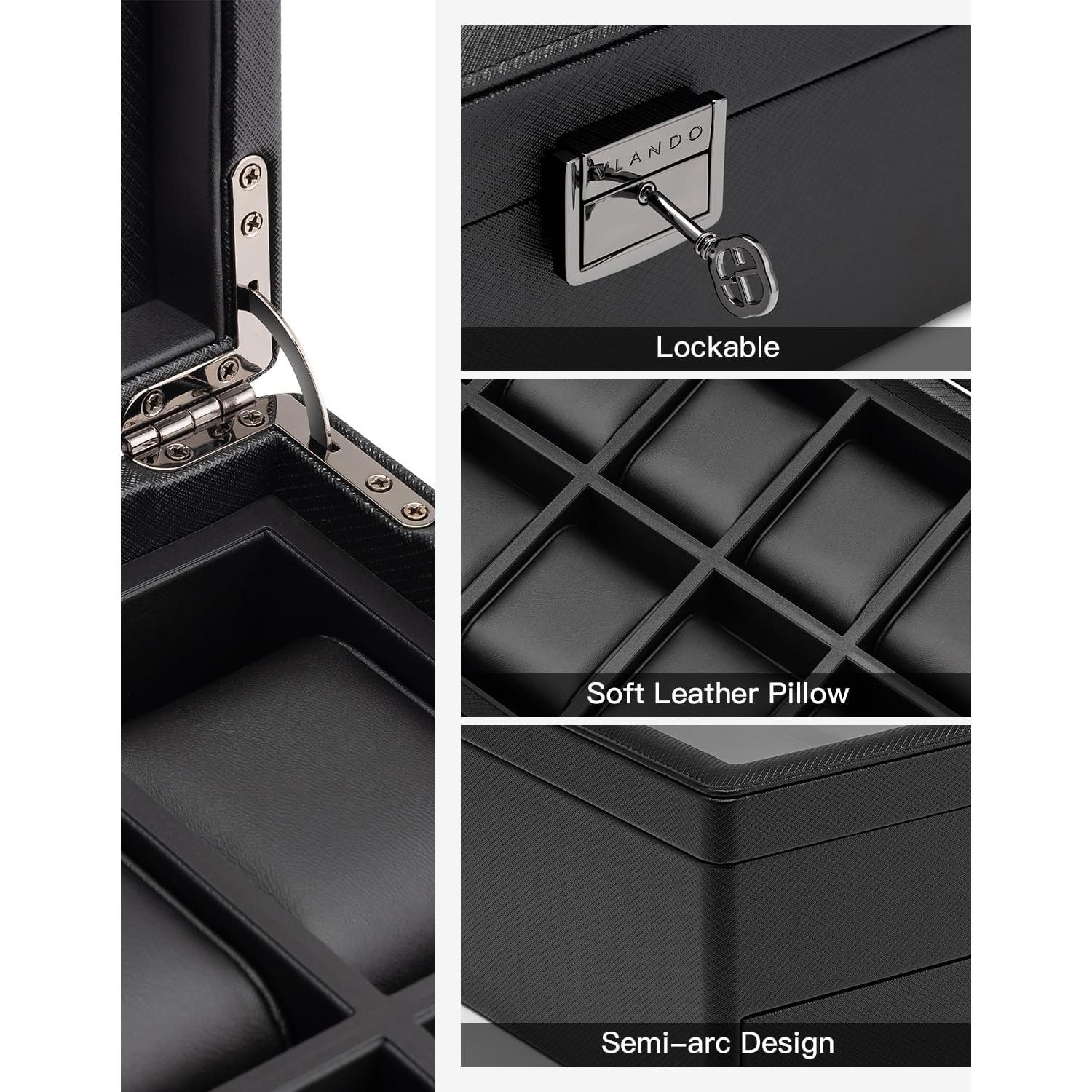 Caja de Reloj Vlando 10 Compartimentos con Cerradura Negra