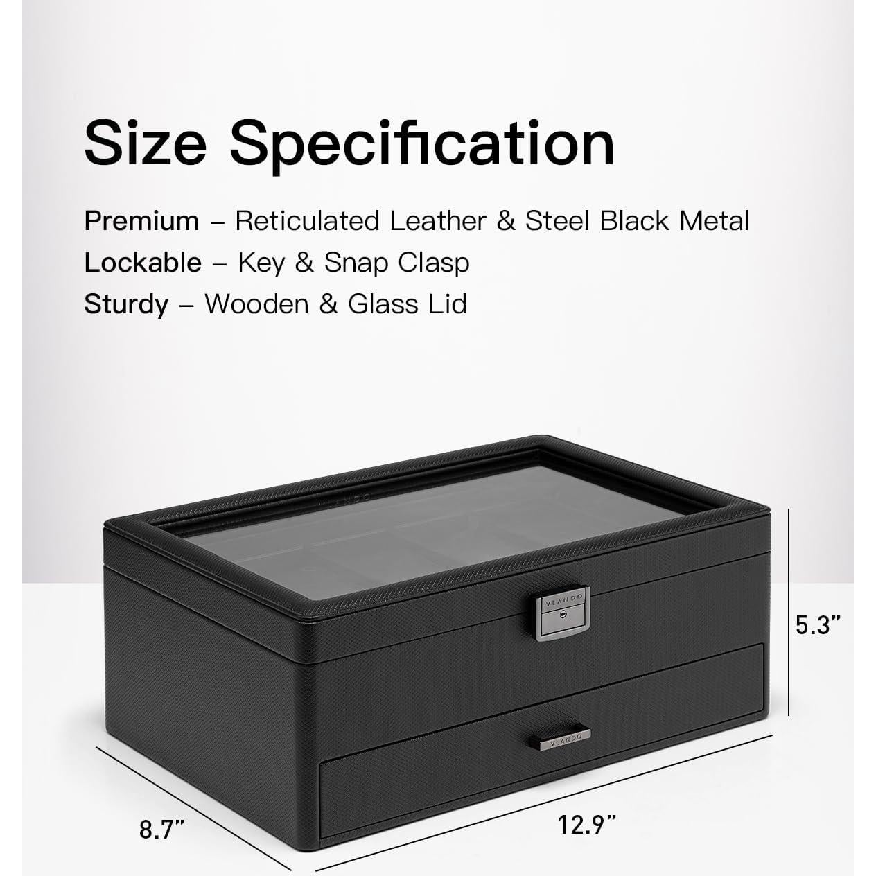 Caja de Reloj Vlando 10 Compartimentos con Cerradura Negra