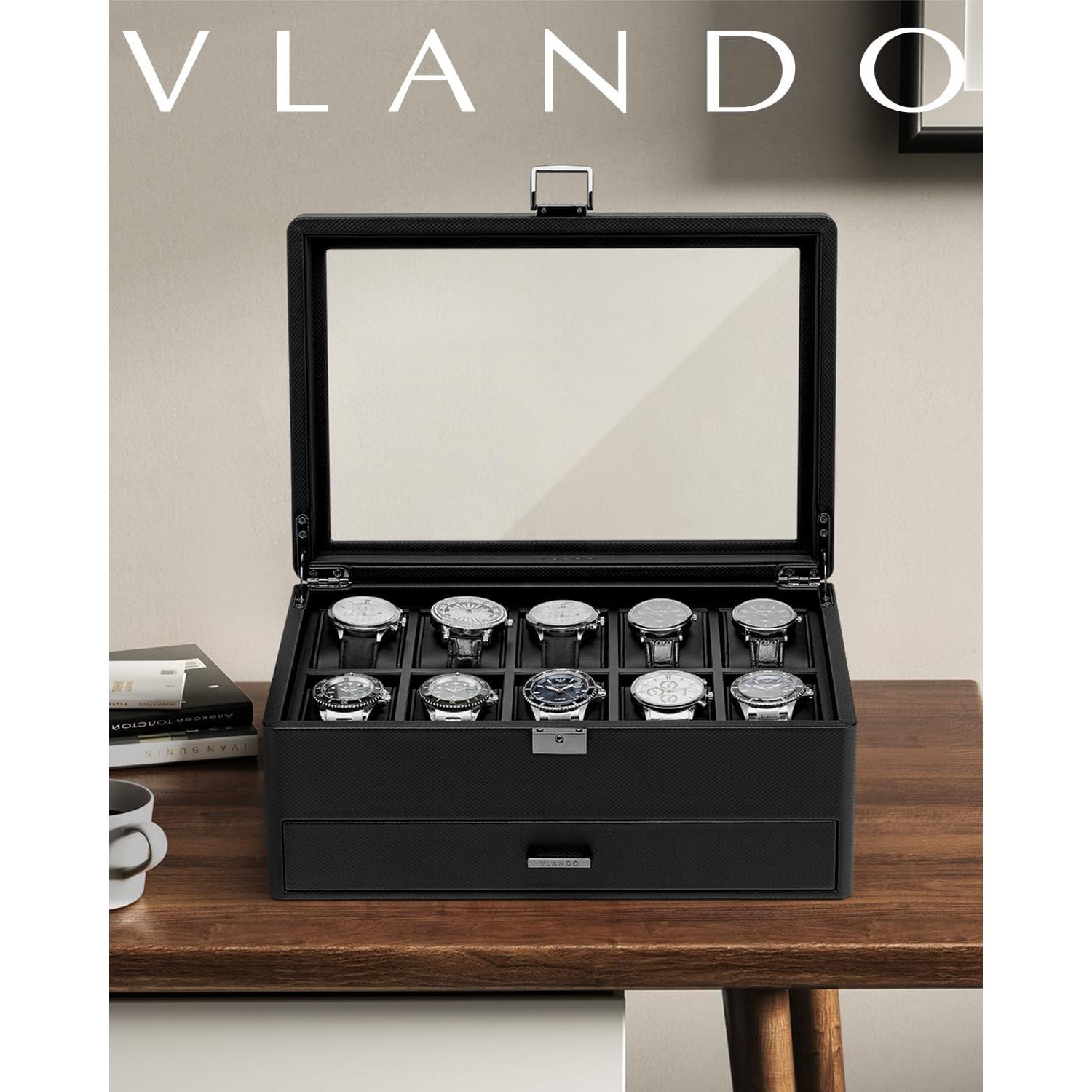 Caja de Reloj Vlando 10 Compartimentos con Cerradura Negra