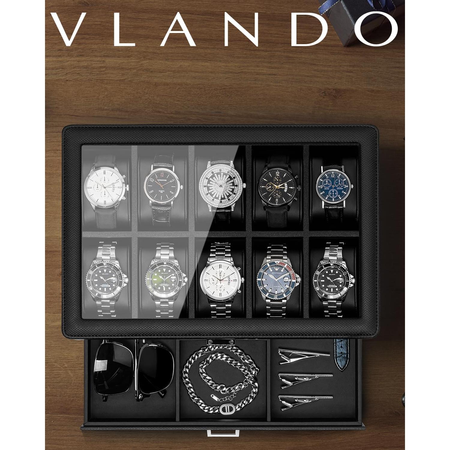 Caja de Reloj Vlando 10 Compartimentos con Cerradura Negra