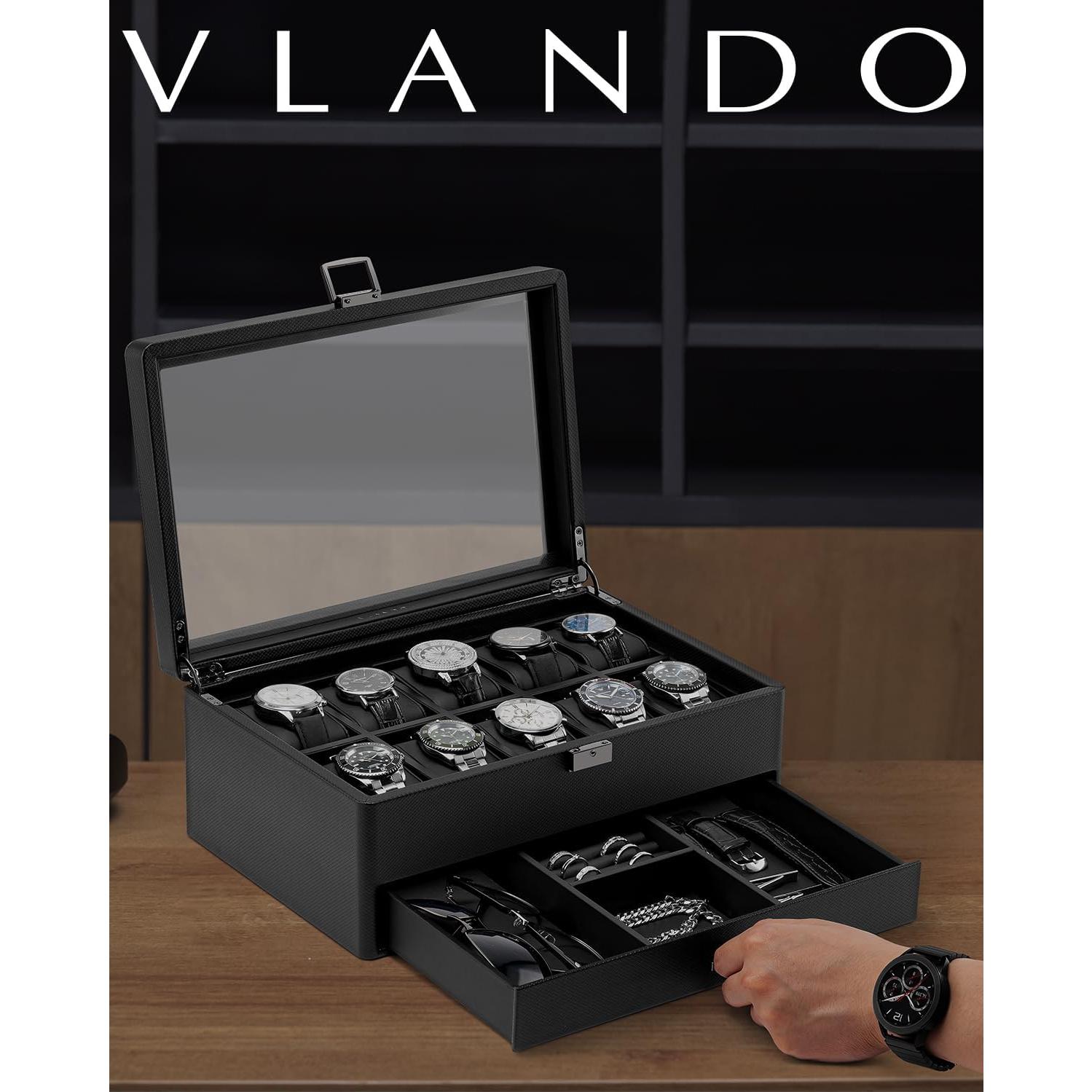 Caja de Reloj Vlando 10 Compartimentos con Cerradura Negra