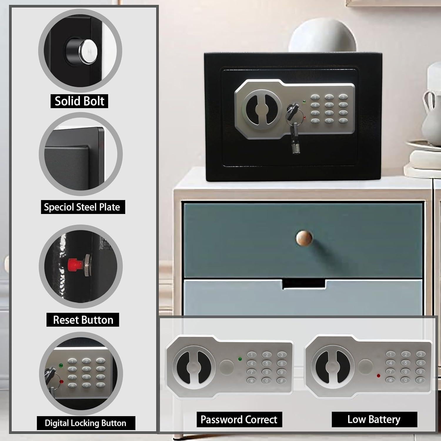 Caja Fuerte Electrónica Yuanshikj 0.2 Pies Cúbicos Acero Negro