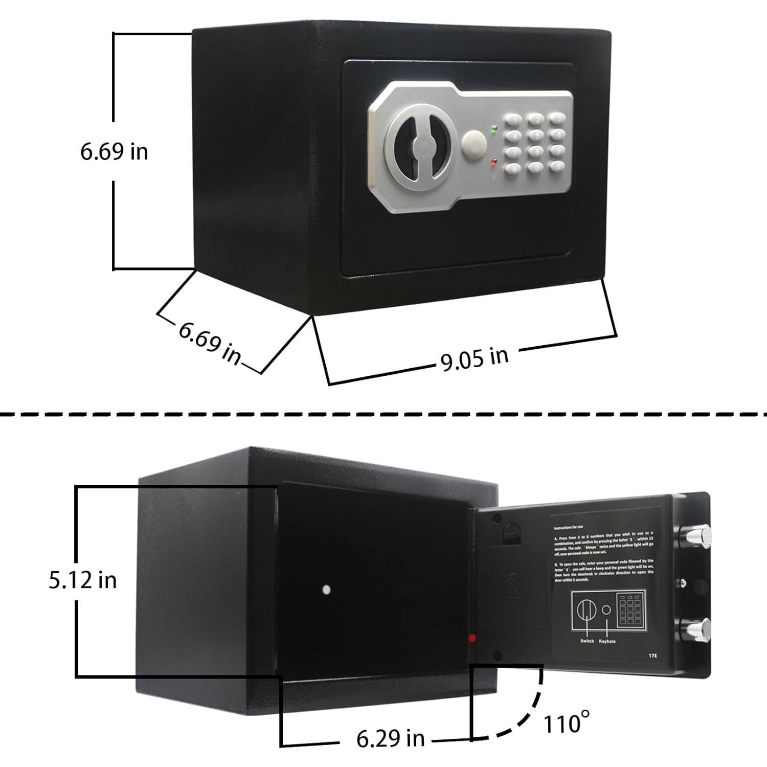 Caja Fuerte Electrónica Yuanshikj 0.2 Pies Cúbicos Acero Negro