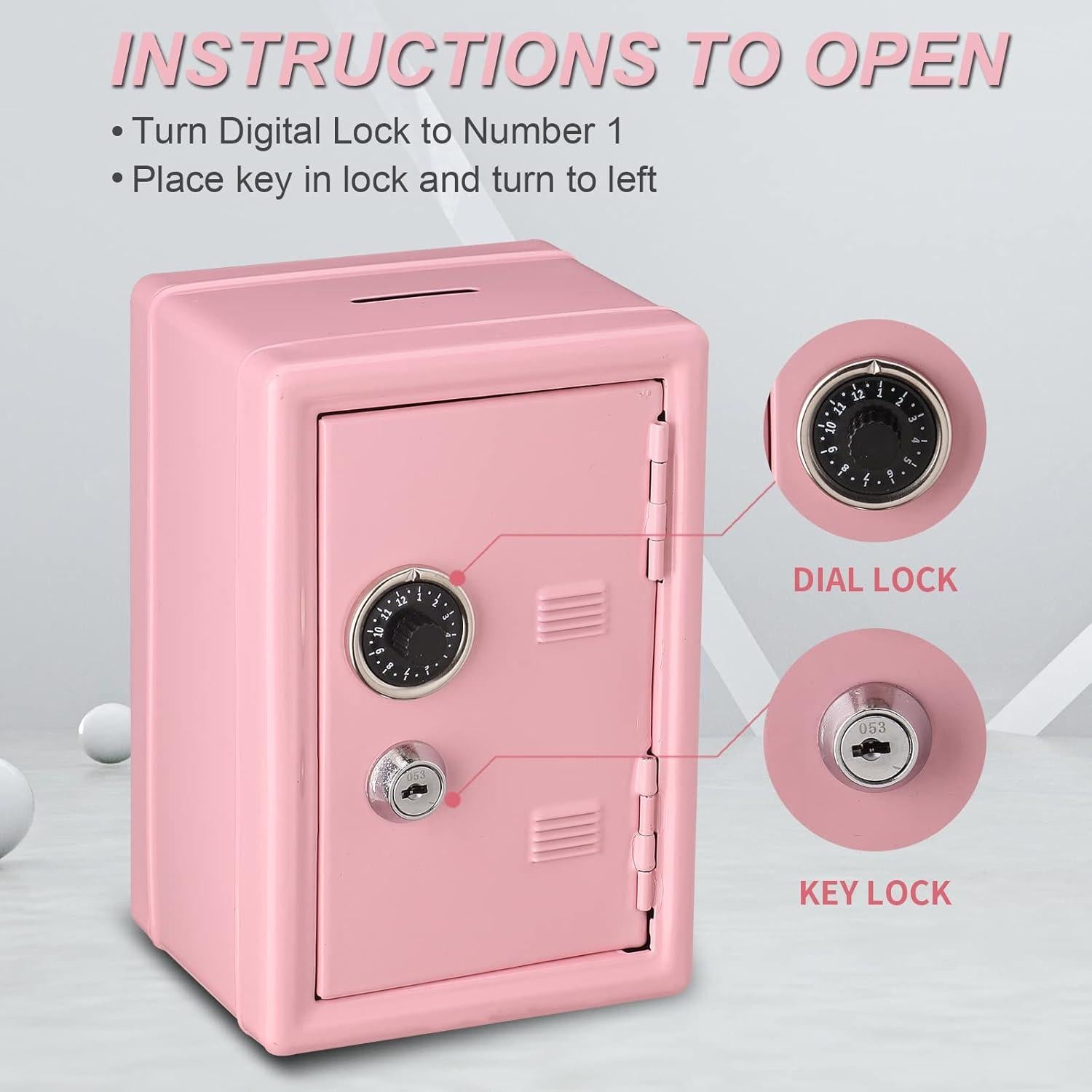 Caja Fuerte Mini Younion Rosa 11.7x10.7x17.5cm con Llave