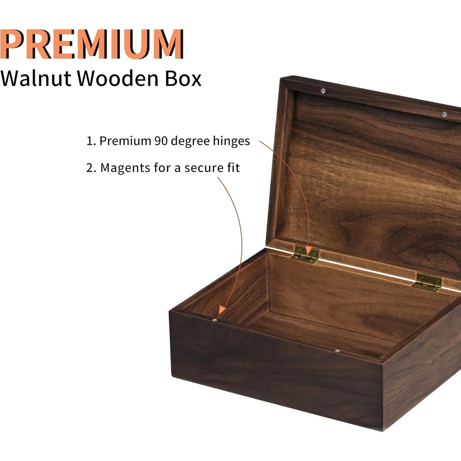 Caja de Recuerdos de Madera de Nogal EXISTENTE - 17.1x11.1x6.7 cm