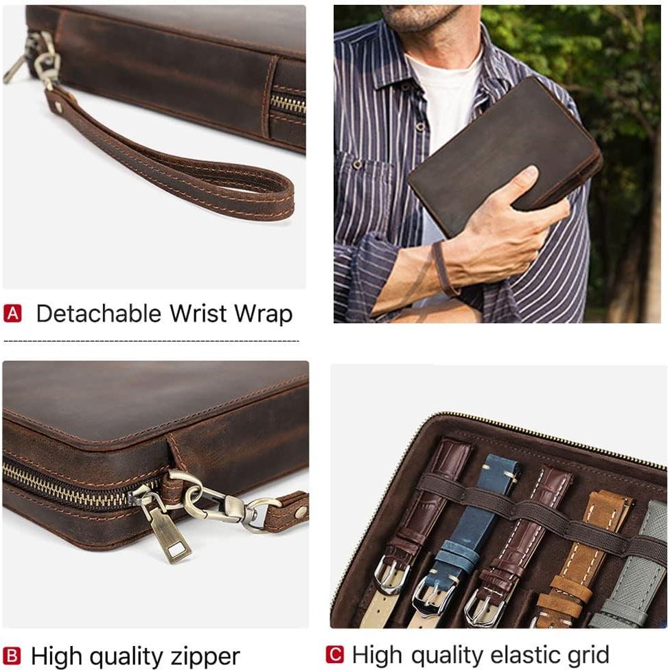 Caja de Viaje para 12 Correas de Reloj de Cuero Crazy Horse