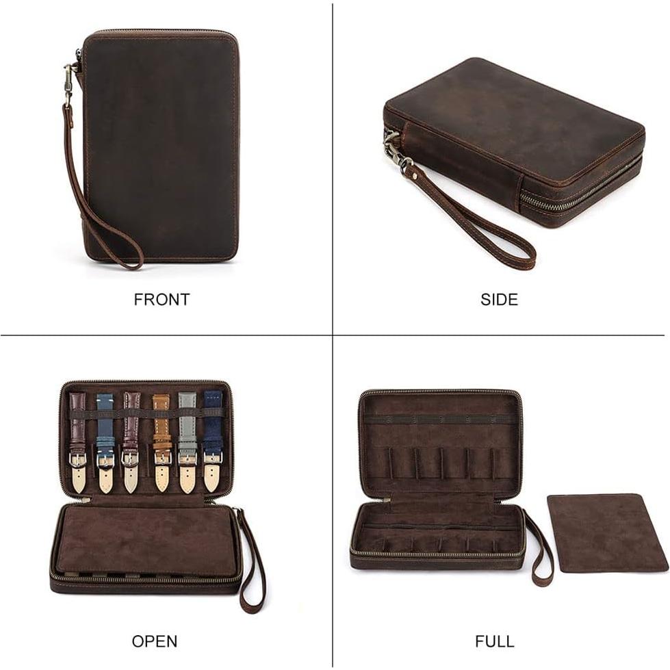 Caja de Viaje para 12 Correas de Reloj de Cuero Crazy Horse