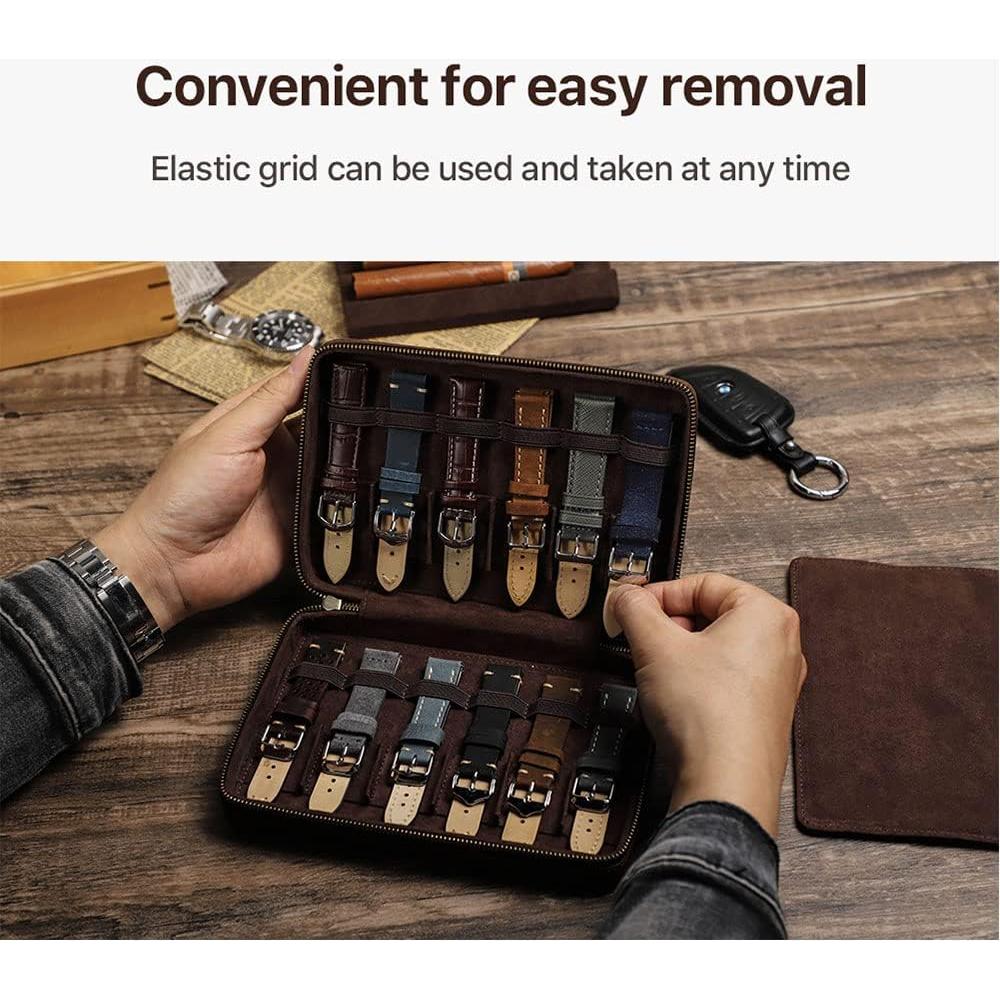 Caja de Viaje para 12 Correas de Reloj de Cuero Crazy Horse