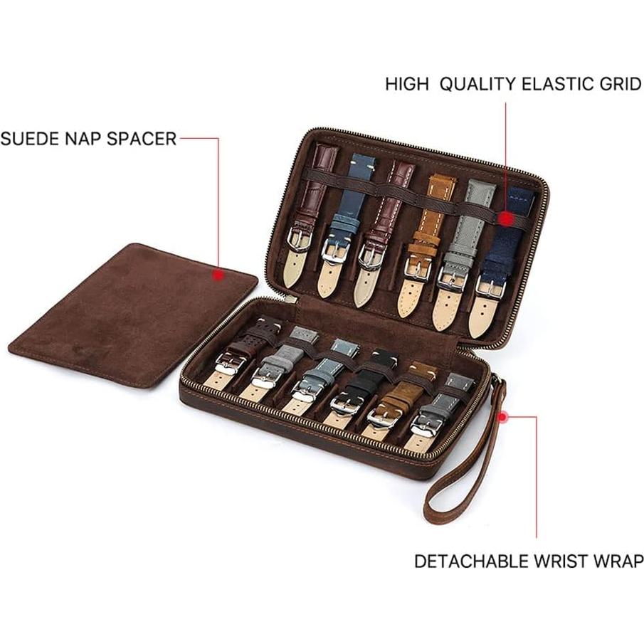 Caja de Viaje para 12 Correas de Reloj de Cuero Crazy Horse