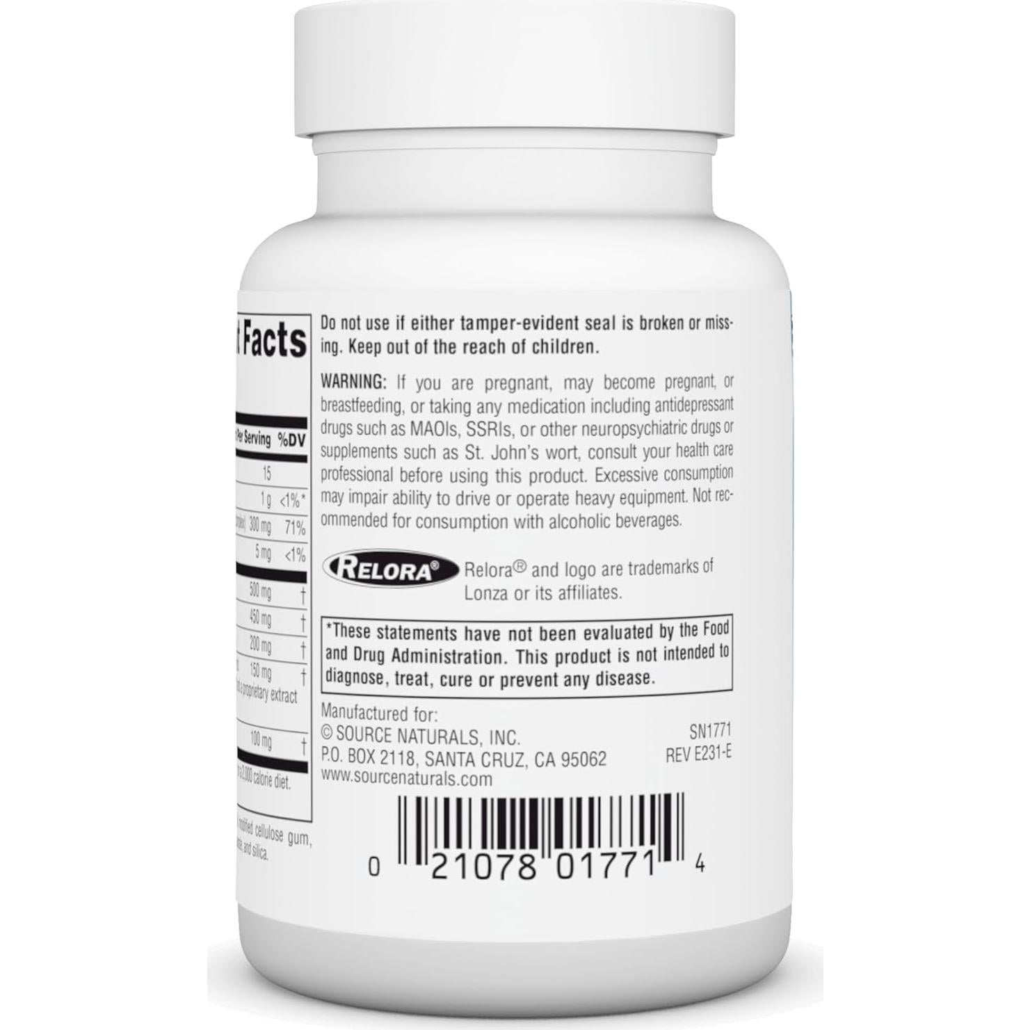 Suplemento Nutricional Source Naturals Theanine Serene 30 Tabletas