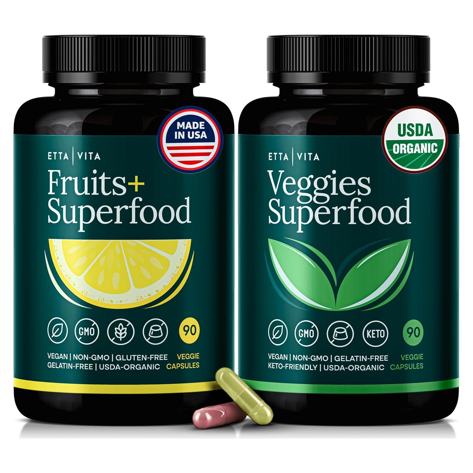 Suplemento Orgánico de Frutas y Verduras Etta Vita 180 Cápsulas