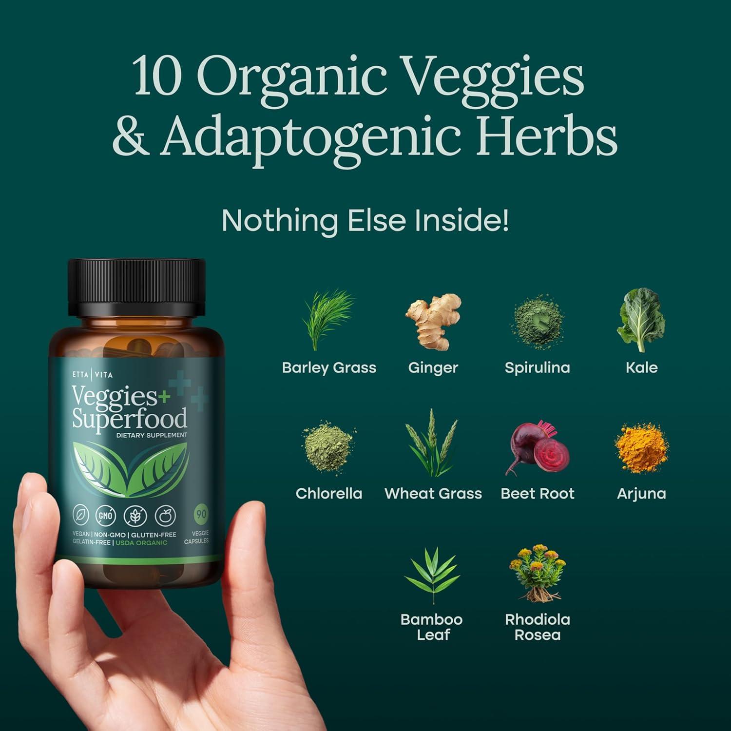 Suplemento Orgánico de Frutas y Verduras Etta Vita 180 Cápsulas