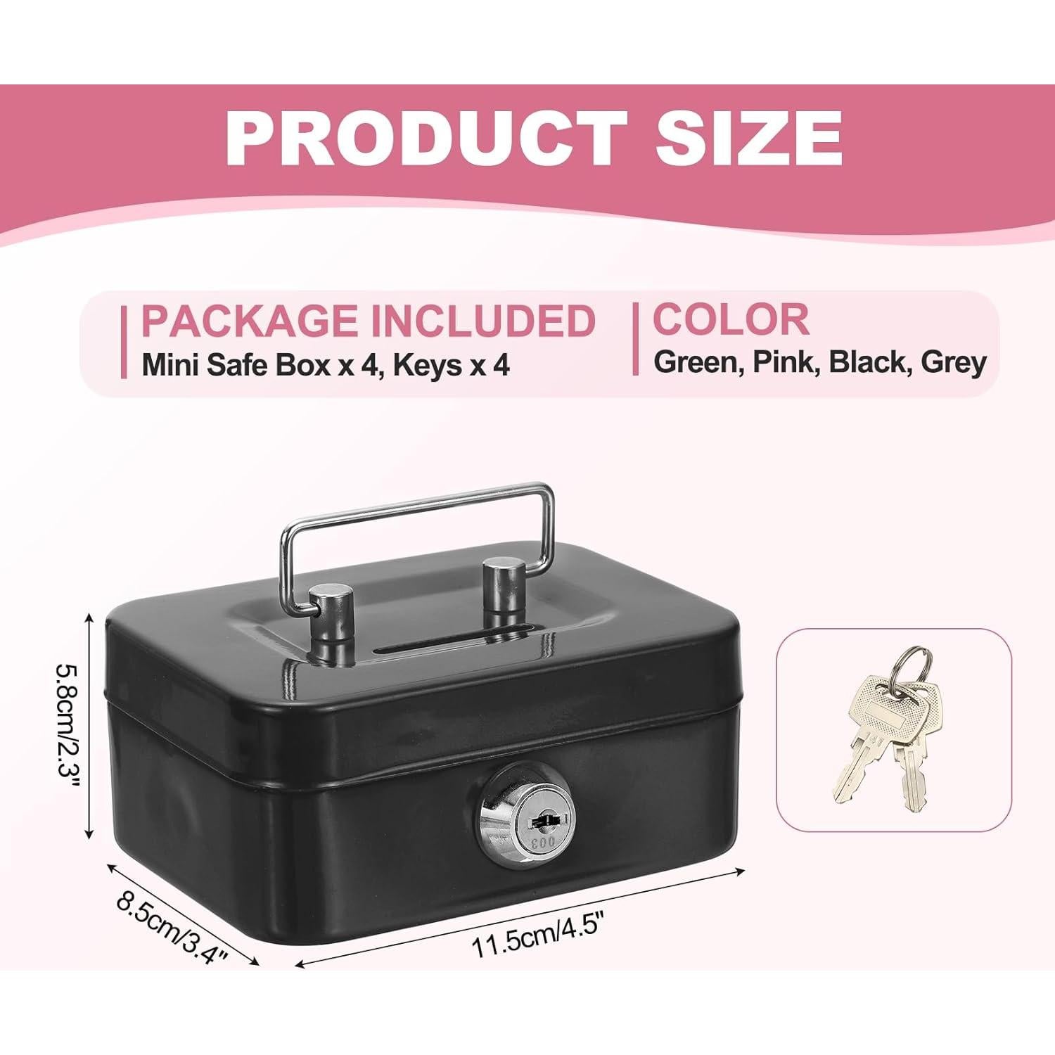 Mini Caja Fuerte PATIKIL 4 Pcs Metal 11.5x5.8x8.5 cm Colores