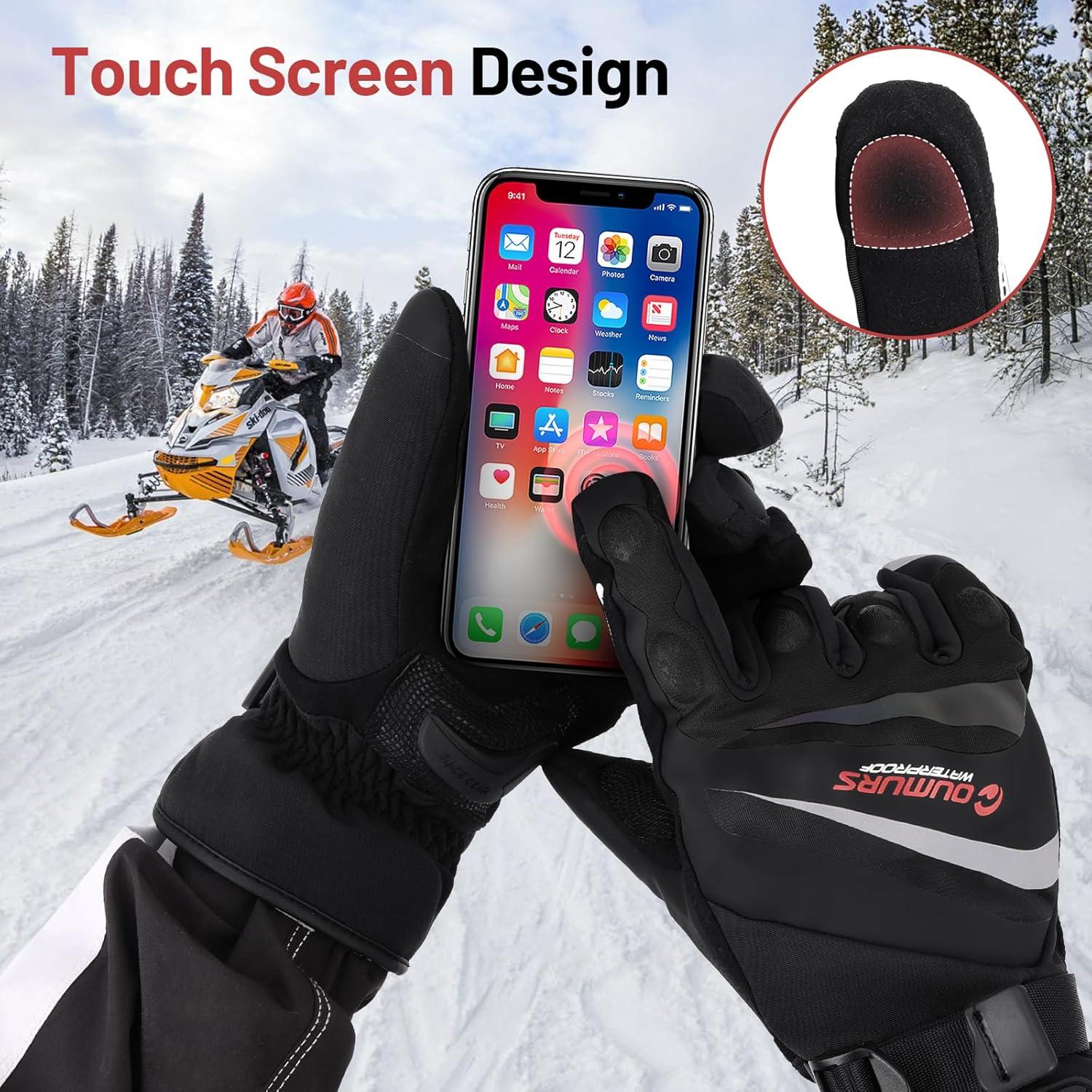 Winter Motorcycle Gloves, Rainproof Waterproof Riding Gloves with Touchscreen, Winter Gloves for ATV, UTV, Snowmobile