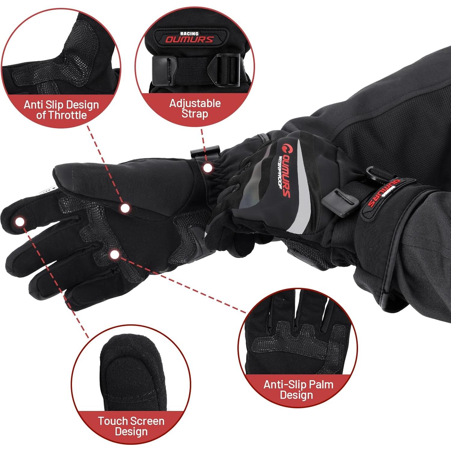 Winter Motorcycle Gloves, Rainproof Waterproof Riding Gloves with Touchscreen, Winter Gloves for ATV, UTV, Snowmobile