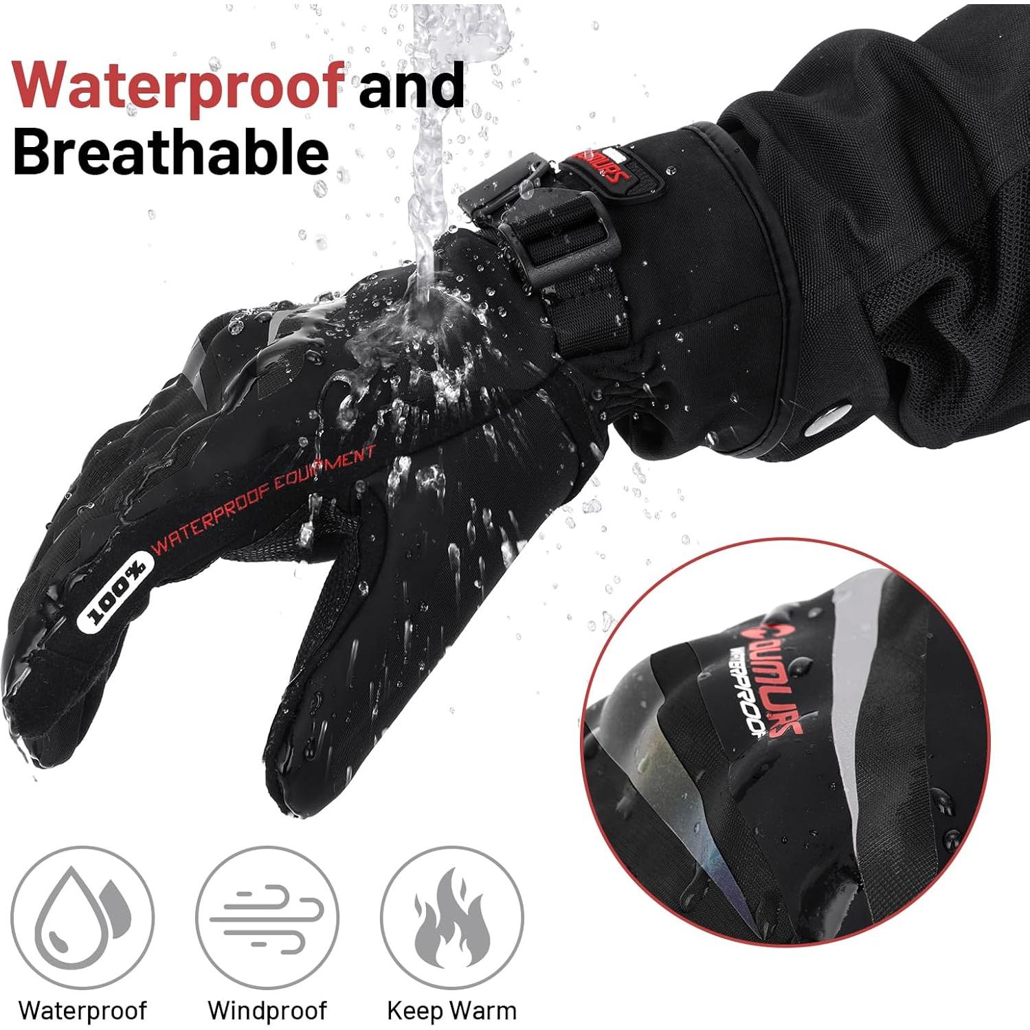 Winter Motorcycle Gloves, Rainproof Waterproof Riding Gloves with Touchscreen, Winter Gloves for ATV, UTV, Snowmobile