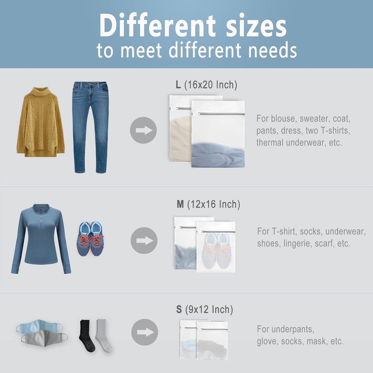 4 Bolsas de Lavandería de Malla Fina Muchfun - 1 Grande 40x50cm