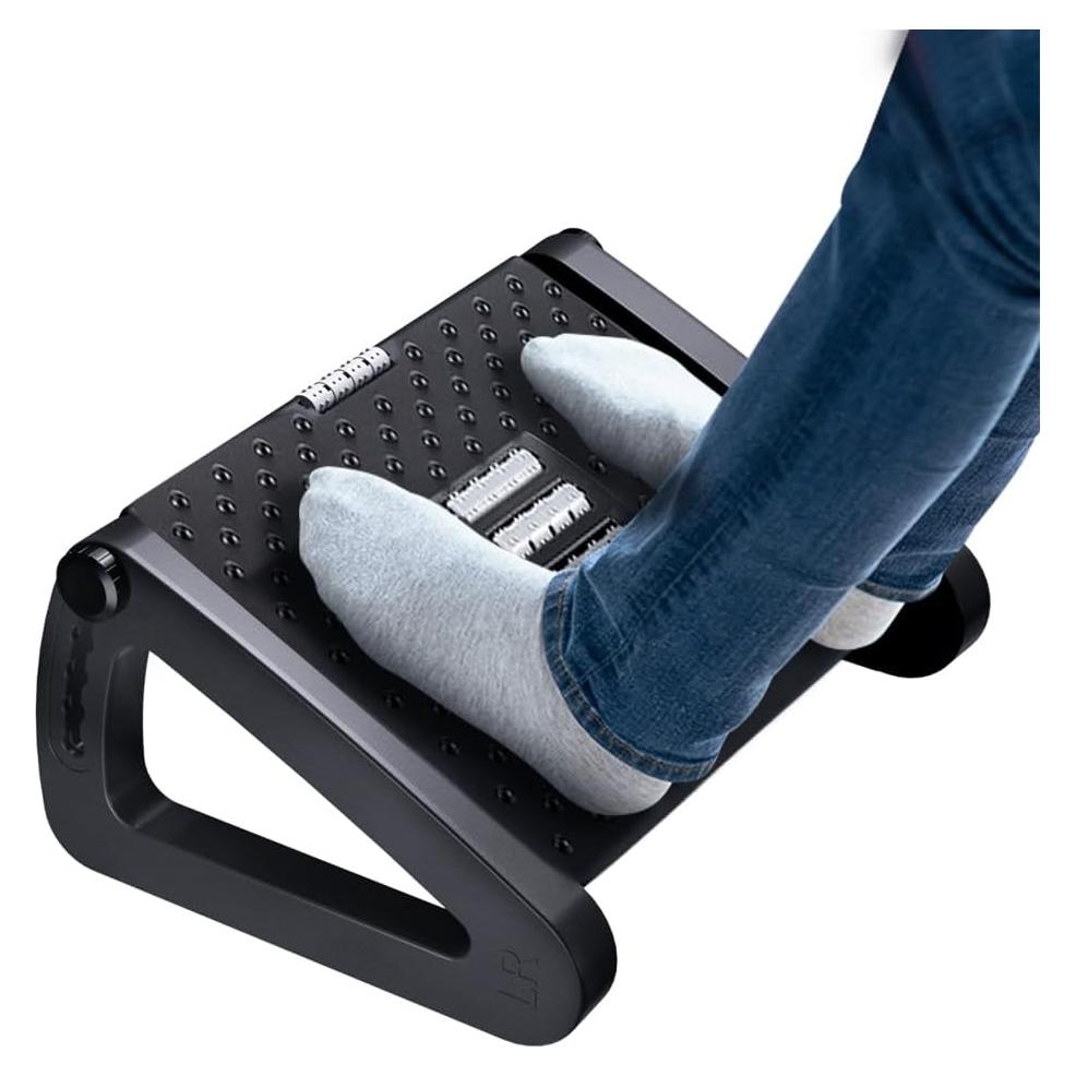 Reposapiés ergonómico ajustable ZLMHYYM con masaje - Negro