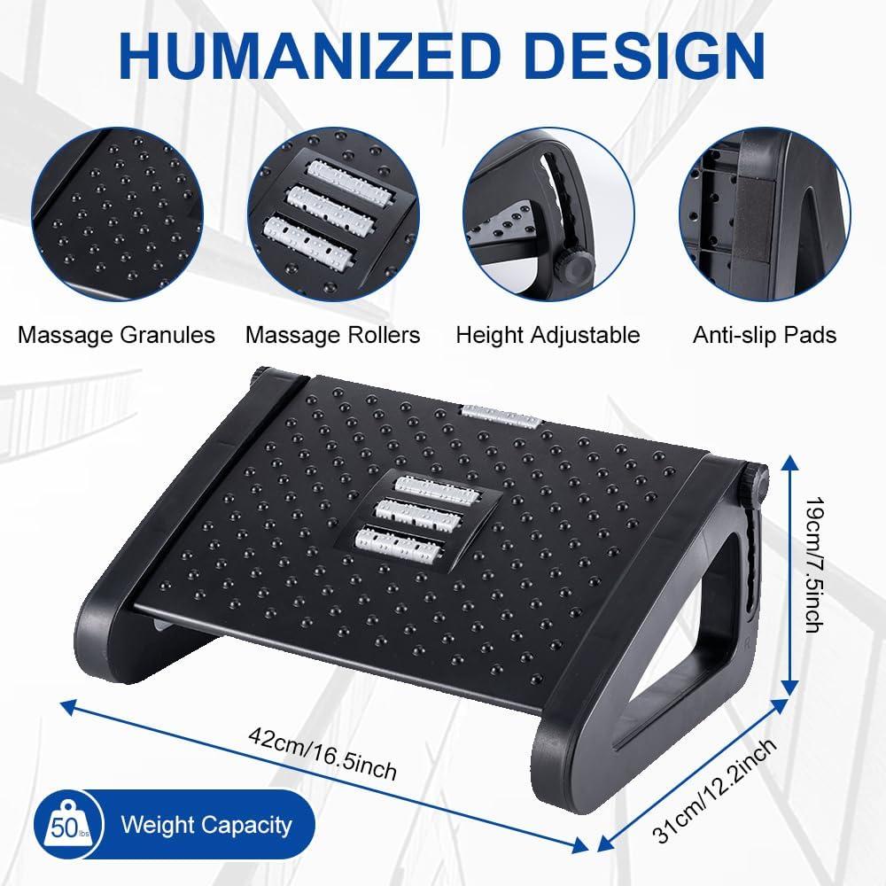 Reposapiés ergonómico ajustable ZLMHYYM con masaje - Negro