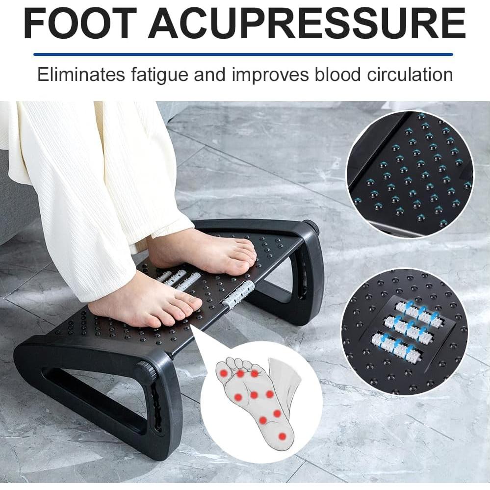 Reposapiés ergonómico ajustable ZLMHYYM con masaje - Negro