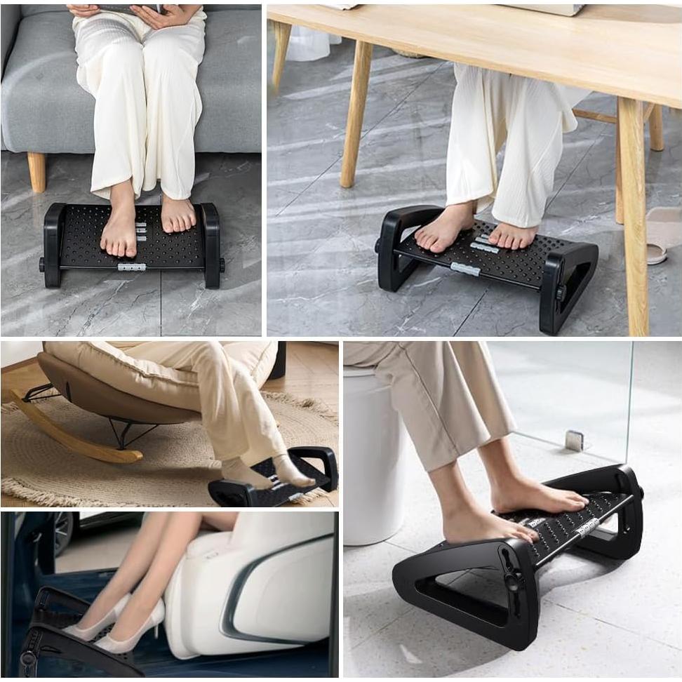 Reposapiés ergonómico ajustable ZLMHYYM con masaje - Negro