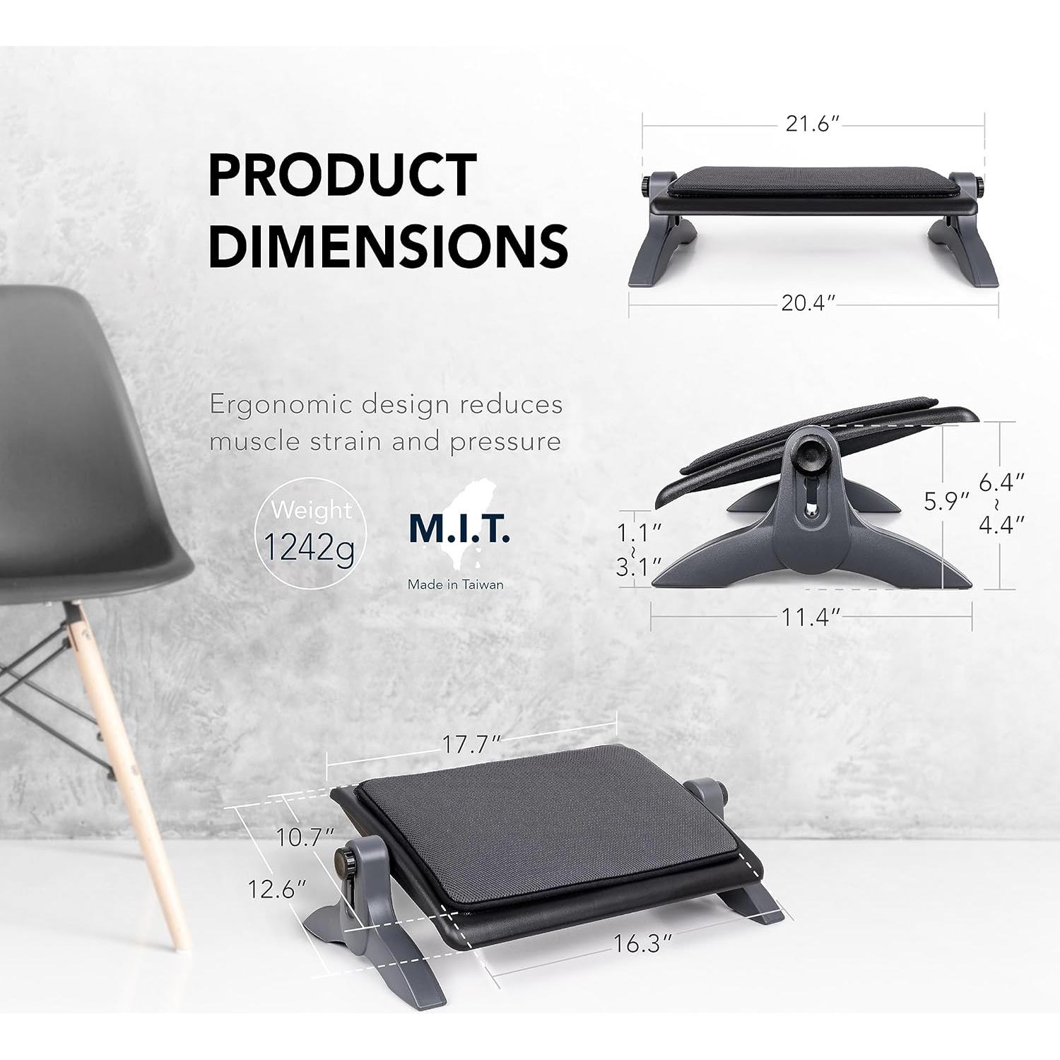 Reposapiés Ergonómico EHO Ajustable con Cojín Lavable 54.6x29cm