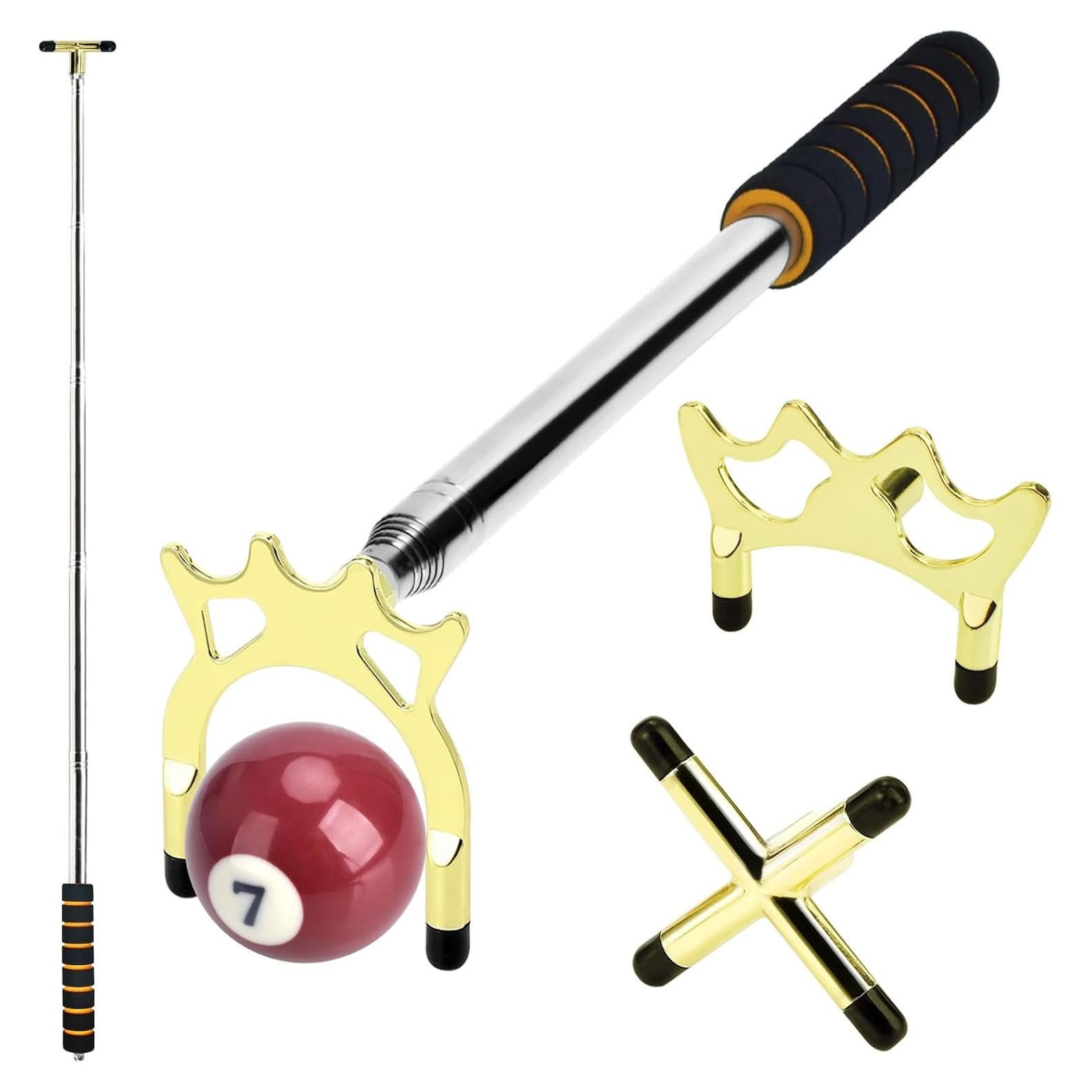 AccEncyc Retractable Billiards Cue Bridge Snooker Pool Bridge Stick Retractable Billiards Cue Stick Bridge with 3 Pcs Removable Bridge Head Pool Cue Table Accessories for Game, Competition